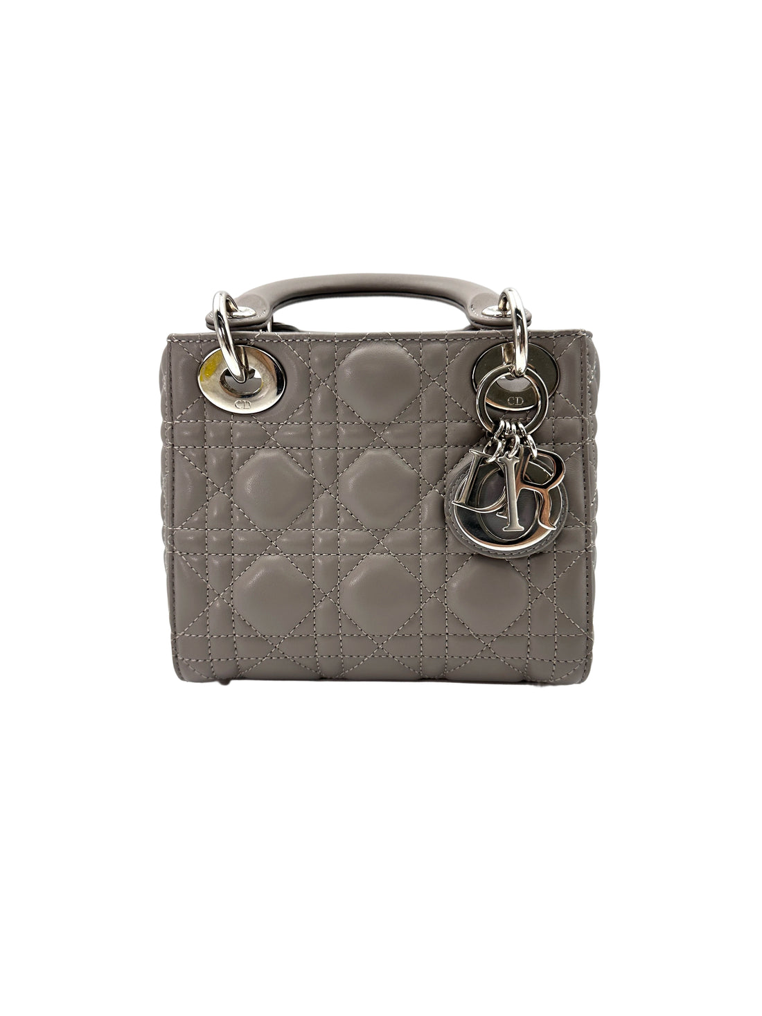 Christian Dior Lady Dior Grey Cannage Lambskin Handle Bag With Silver Charms DR687