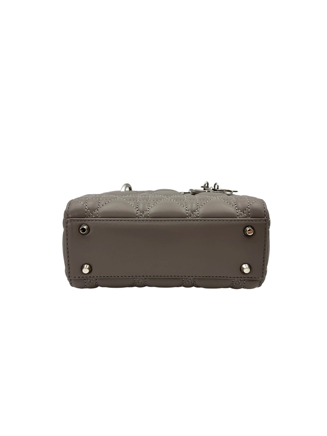 Christian Dior Lady Dior Grey Cannage Lambskin Handle Bag With Silver Charms DR687