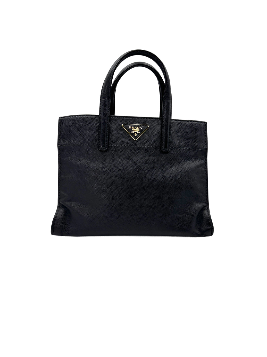 Prada Triple Pocket Tote Black Saffiano Soft Leather Handle Bag PR284