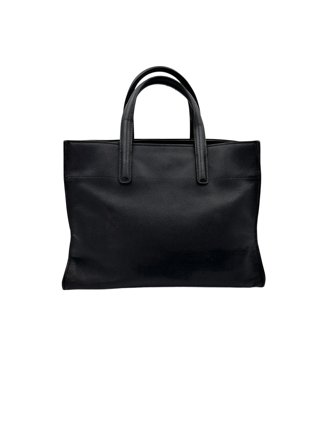 Prada Triple Pocket Tote Black Saffiano Soft Leather Handle Bag PR284