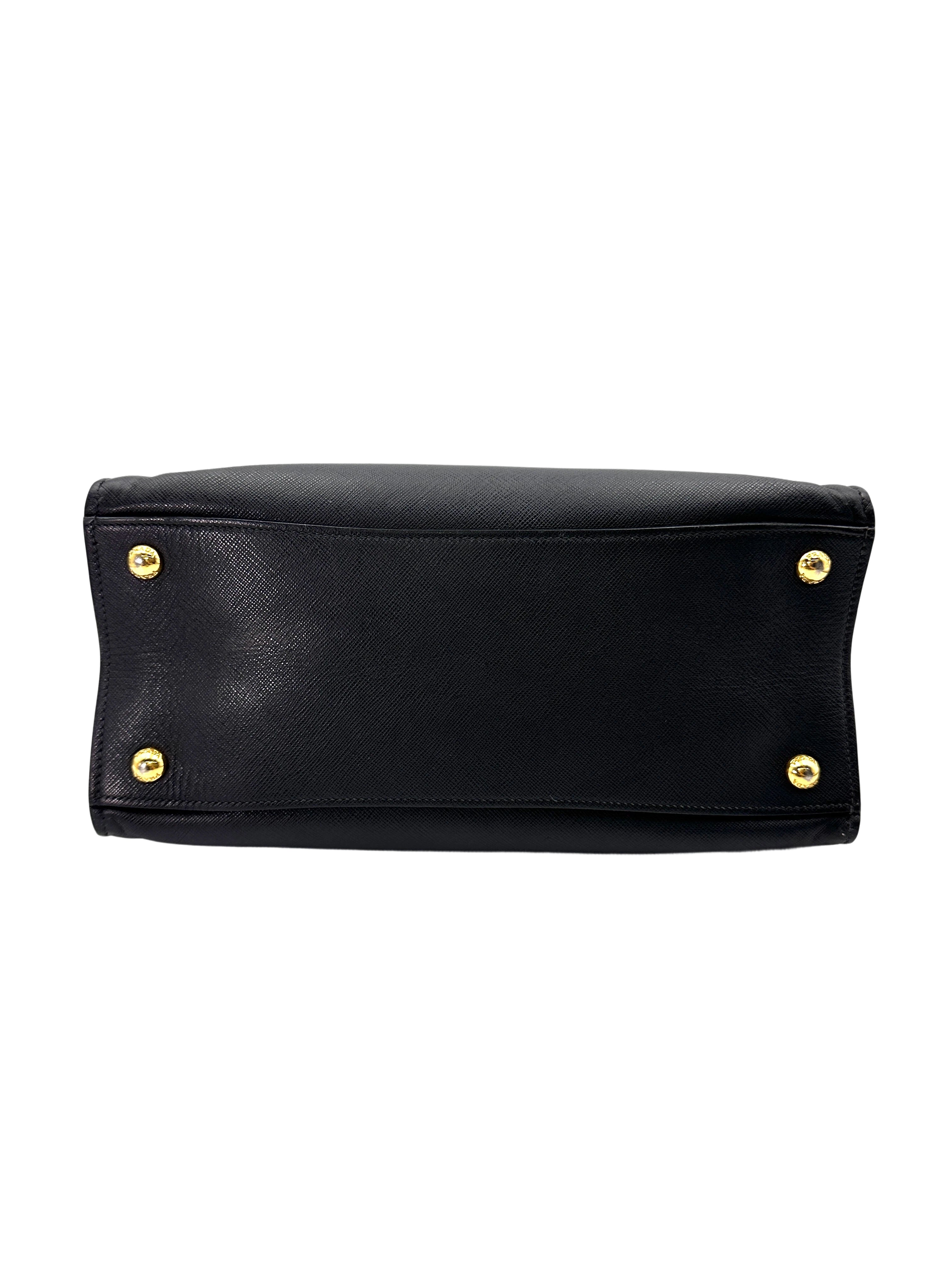 Prada Triple Pocket Tote Black Saffiano Soft Leather Handle Bag PR284