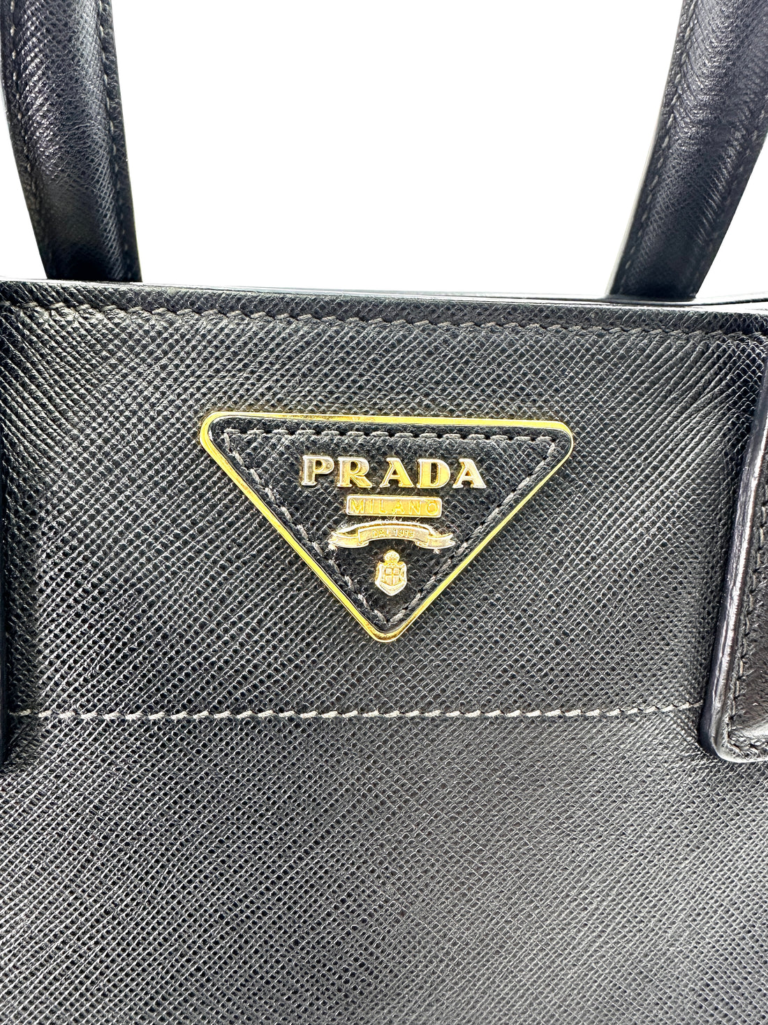 Prada Triple Pocket Tote Black Saffiano Soft Leather Handle Bag PR284
