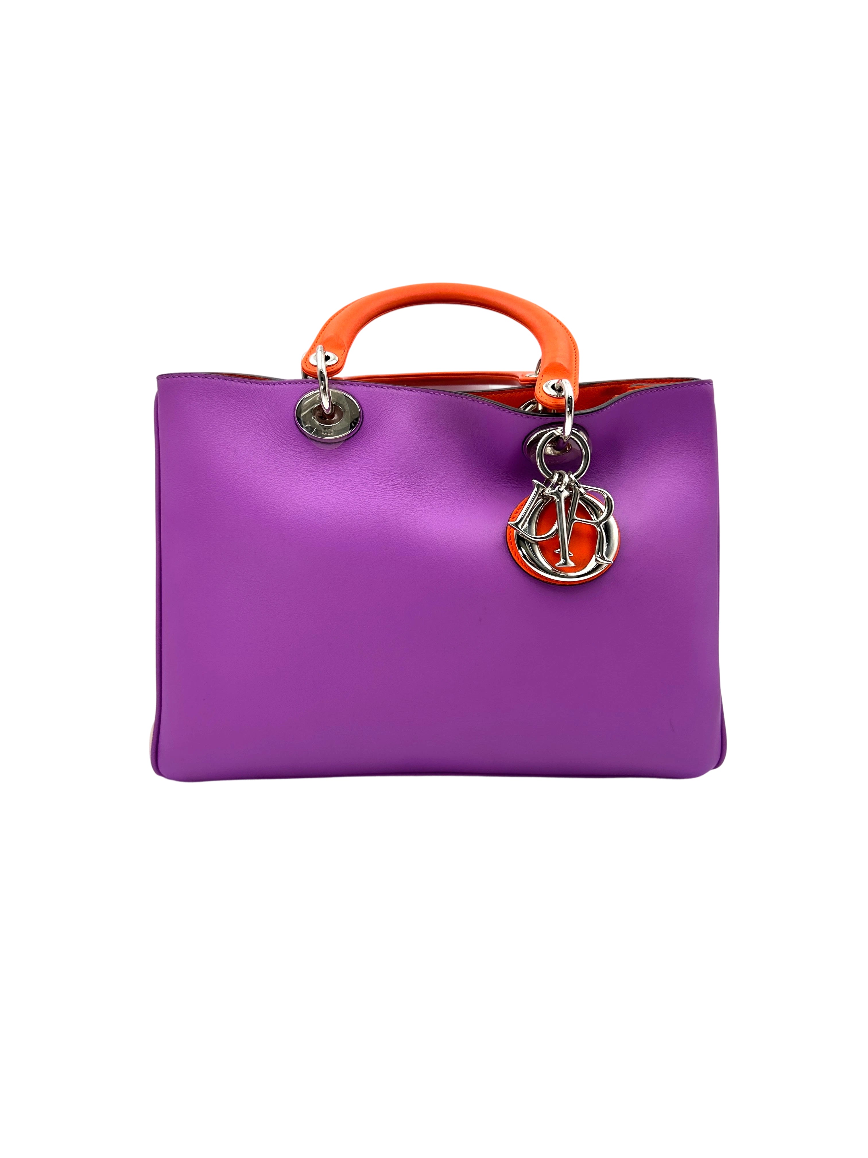 Christian Dior Diorissimo Purple Leather Orange Handle Bag DR689