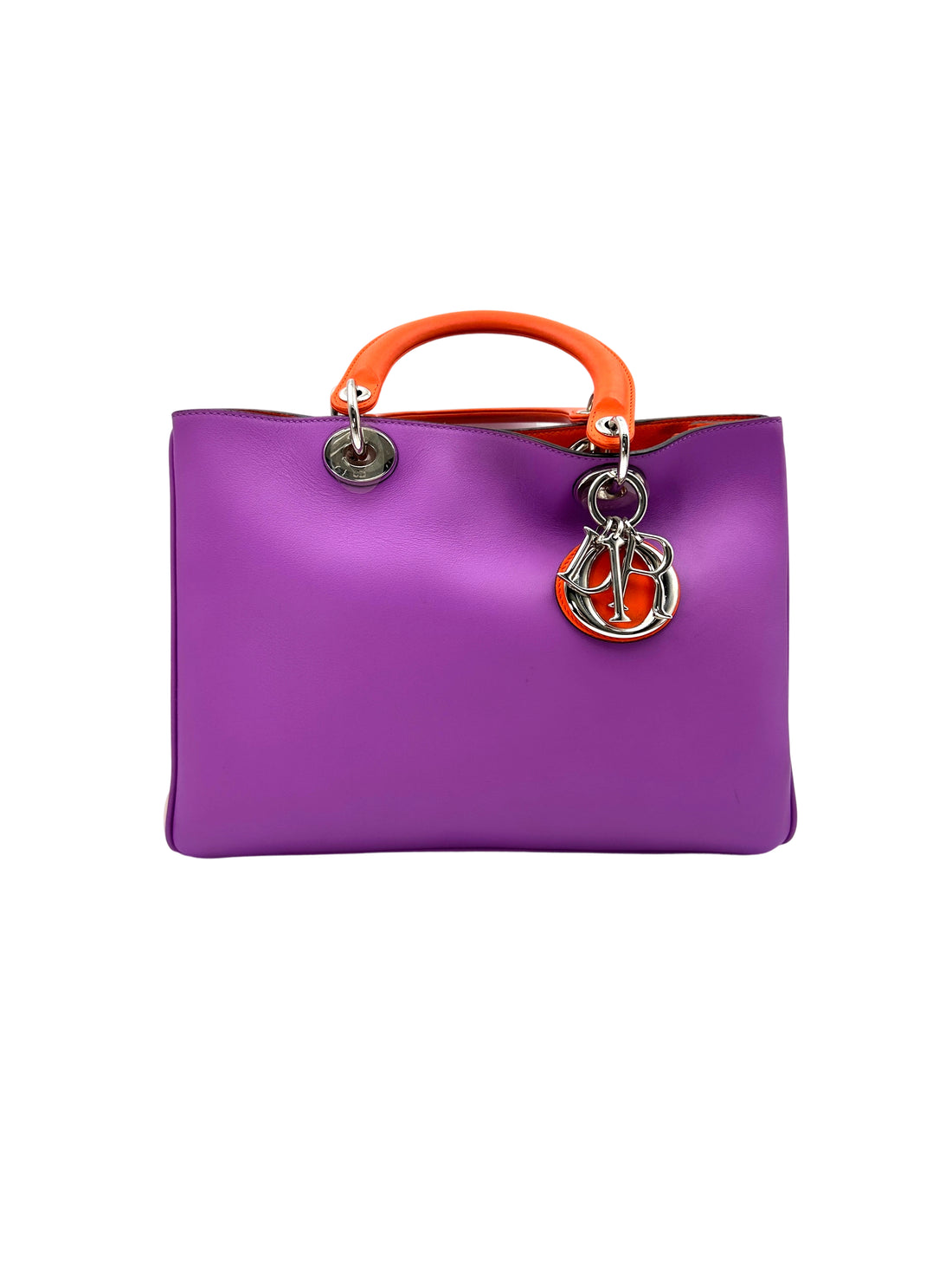 Christian Dior Diorissimo Purple Leather Orange Handle Bag DR689