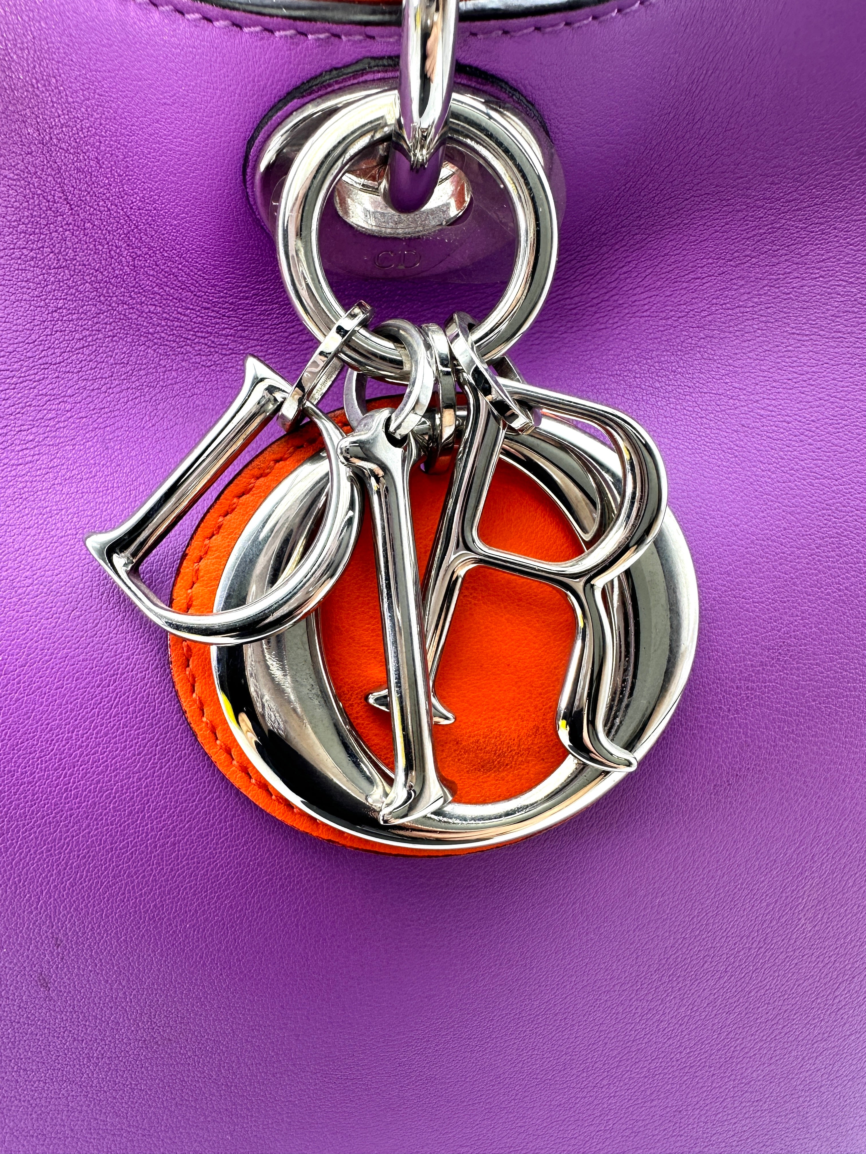 Christian Dior Diorissimo Purple Leather Orange Handle Bag DR689