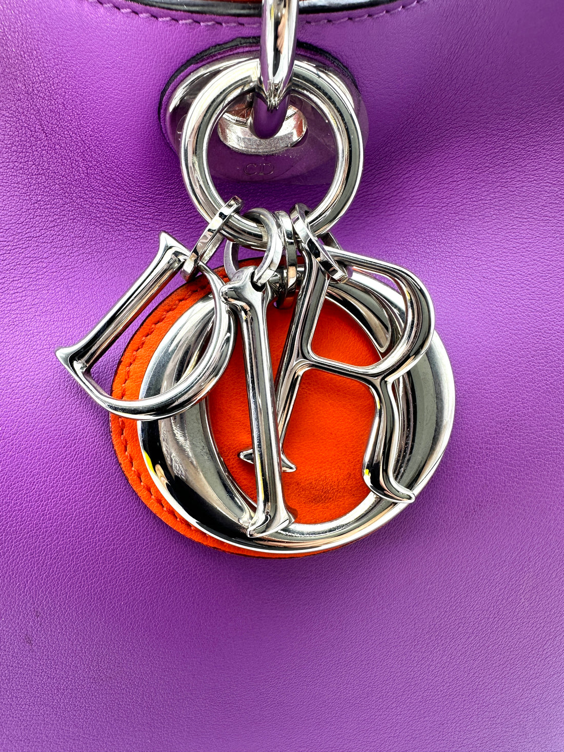 Christian Dior Diorissimo Purple Leather Orange Handle Bag DR689
