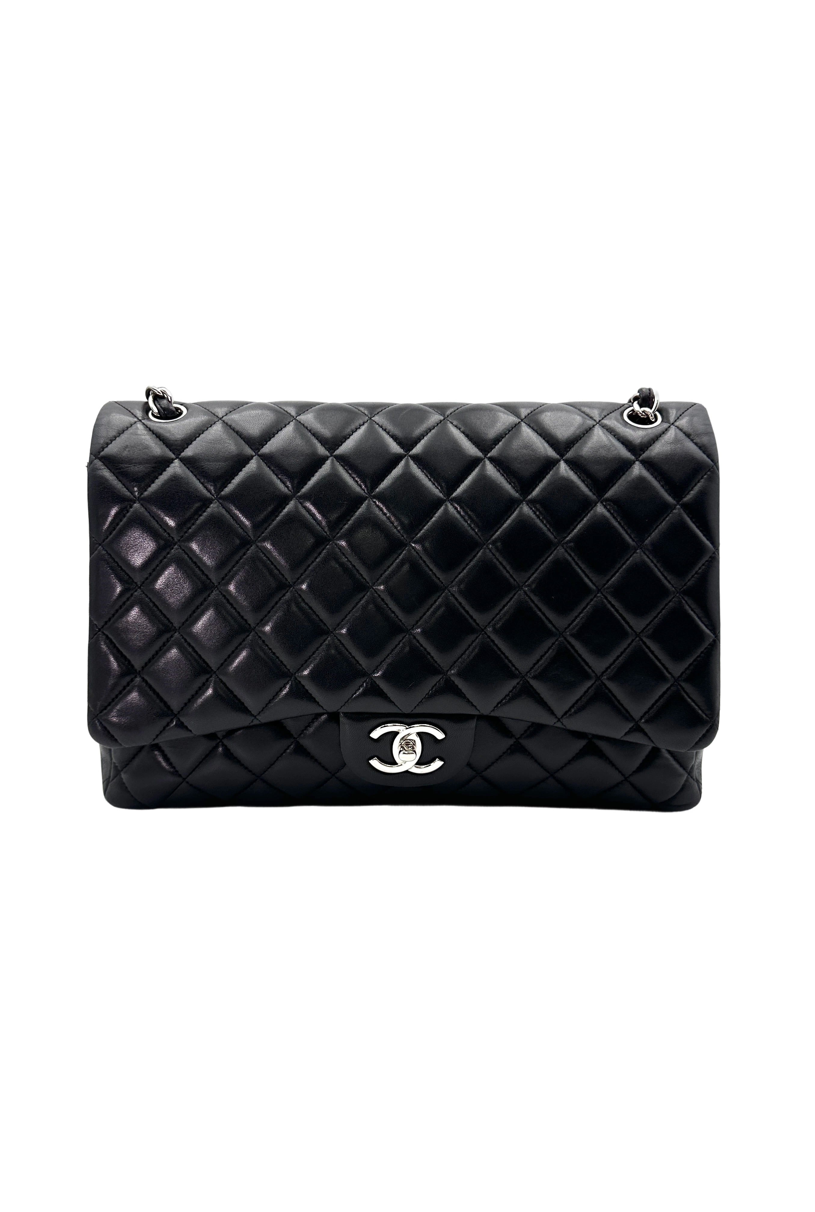Chanel Classic Flap Black Quilted Leather Maxi Jumbo Shoulder Bag With Silver Buckle(18***02) CC1821