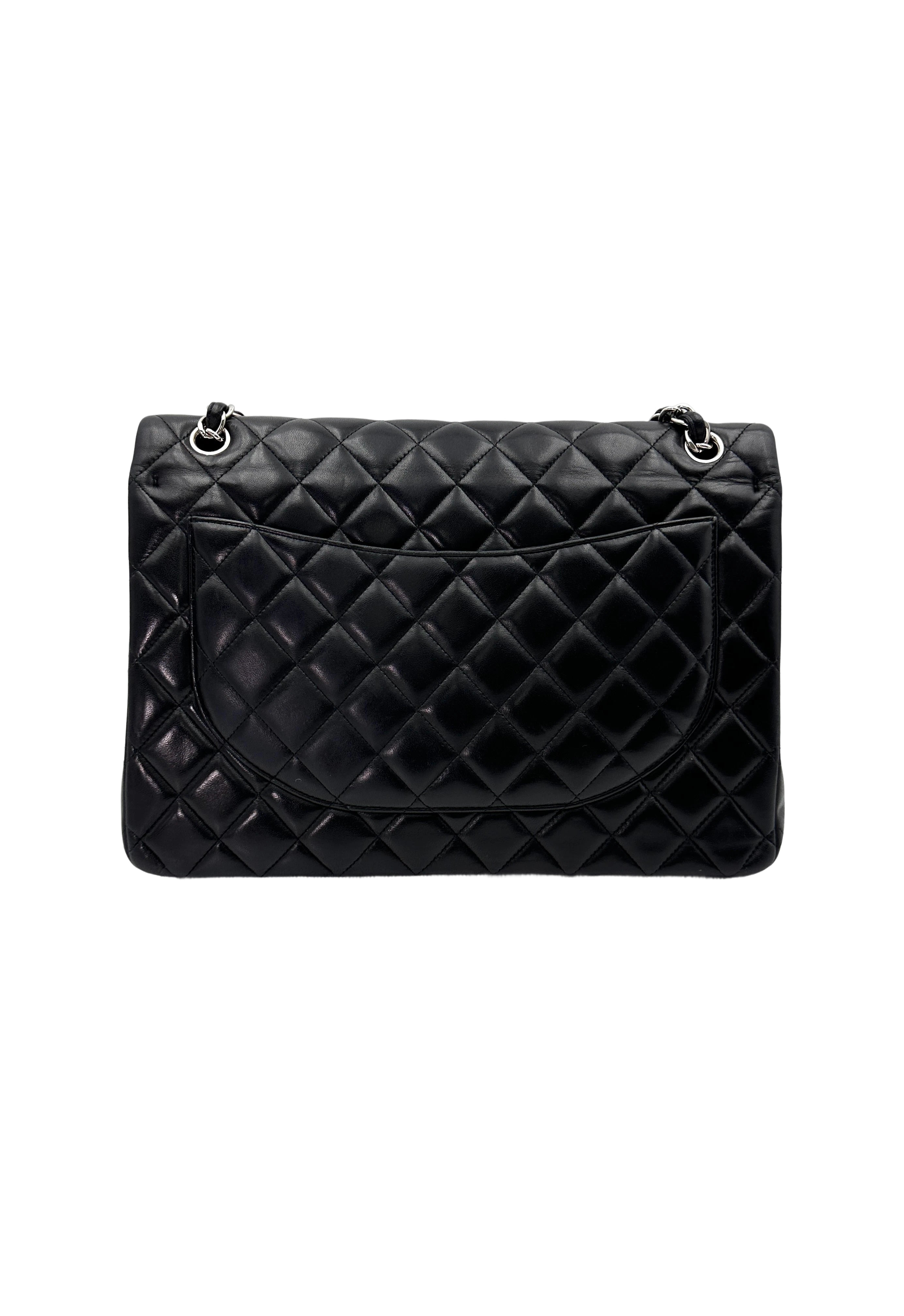 Chanel Classic Flap Black Quilted Leather Maxi Jumbo Shoulder Bag With Silver Buckle(18***02) CC1821