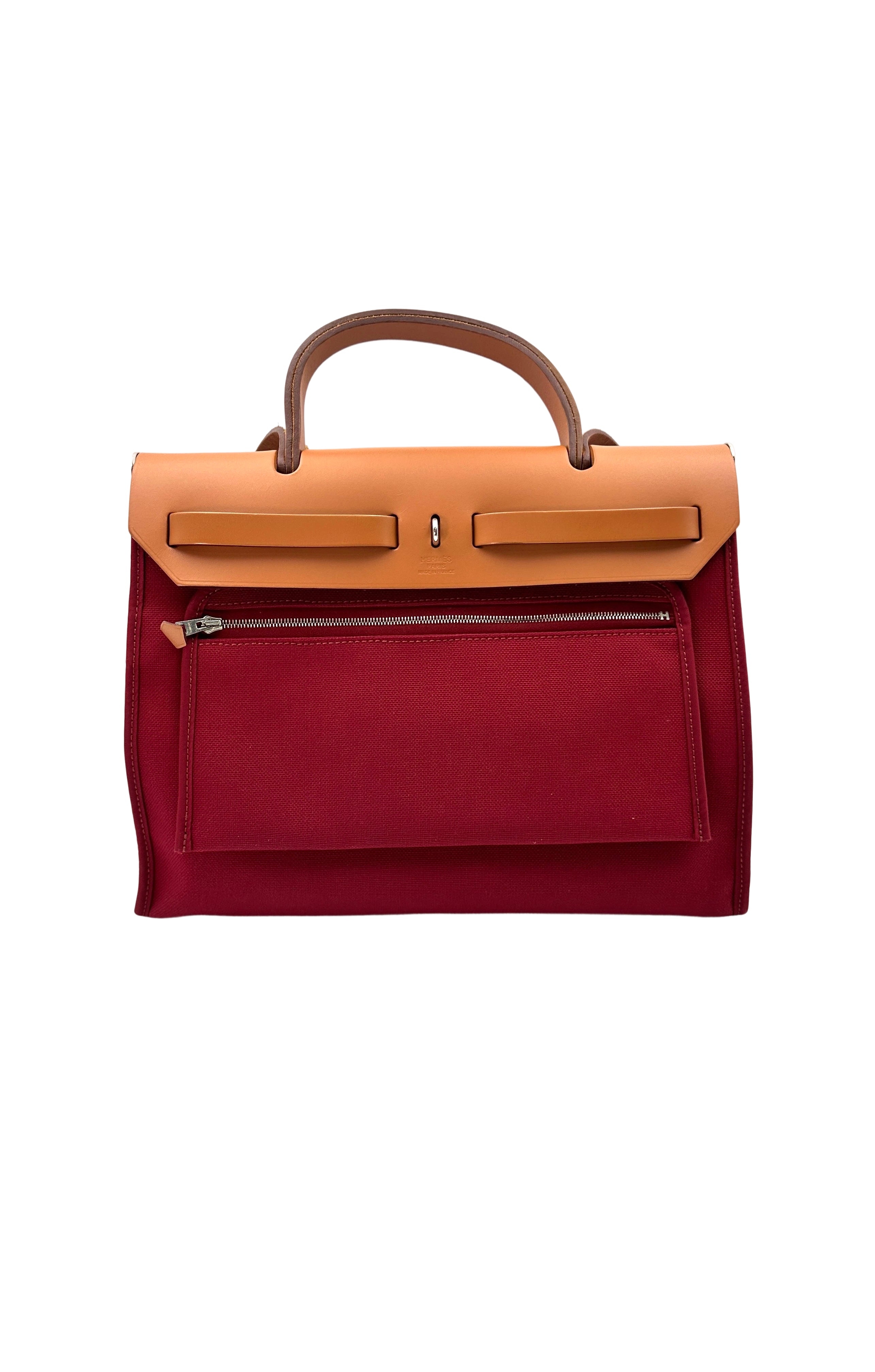 Hermes Herbag Zip 31 Red Toile Canvas Handle Bag HR102