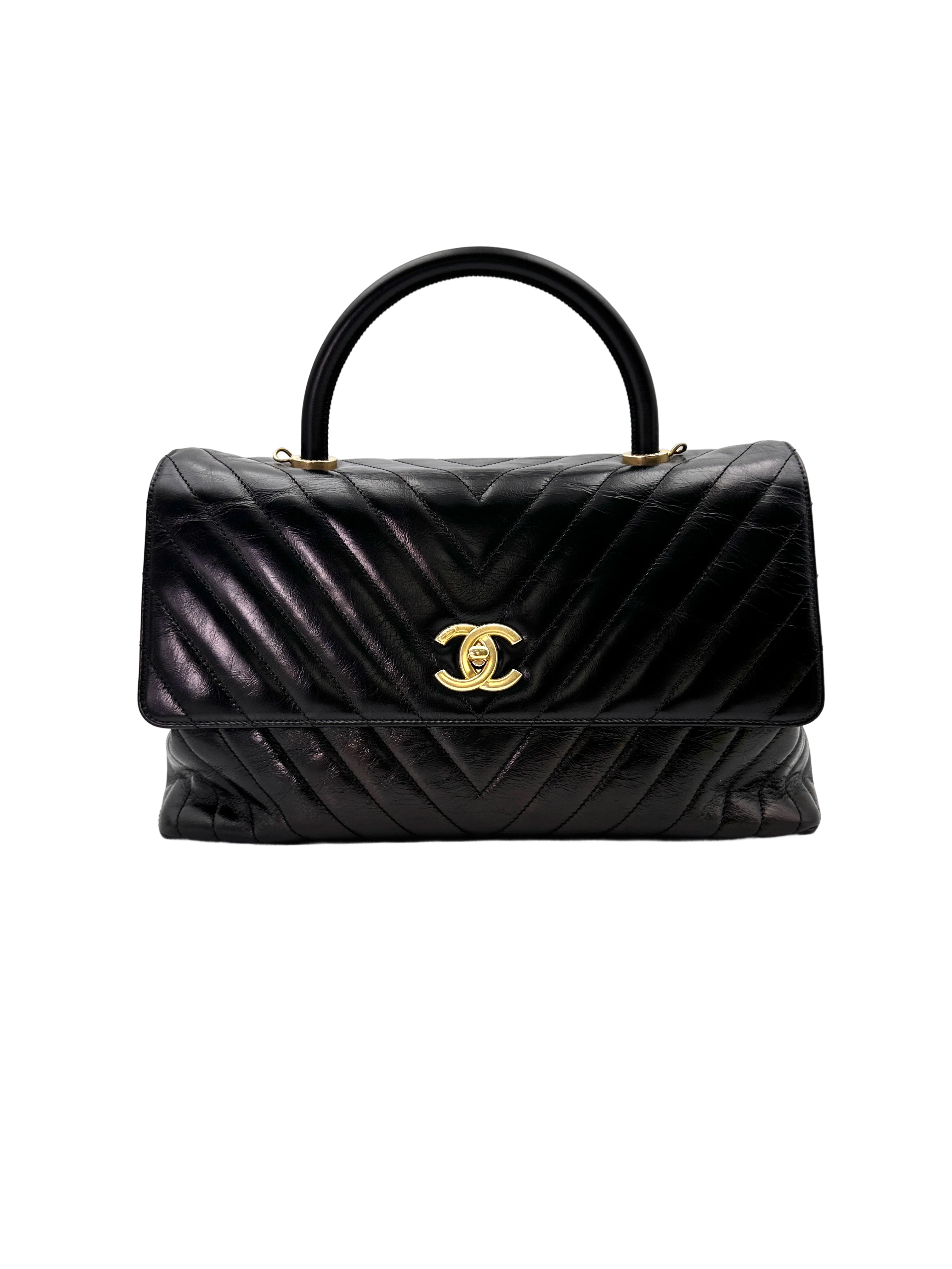 Chanel CoCo Handle Black Chevron Quilted Leather Large Size Shoulder Bag(24***33) CC1823