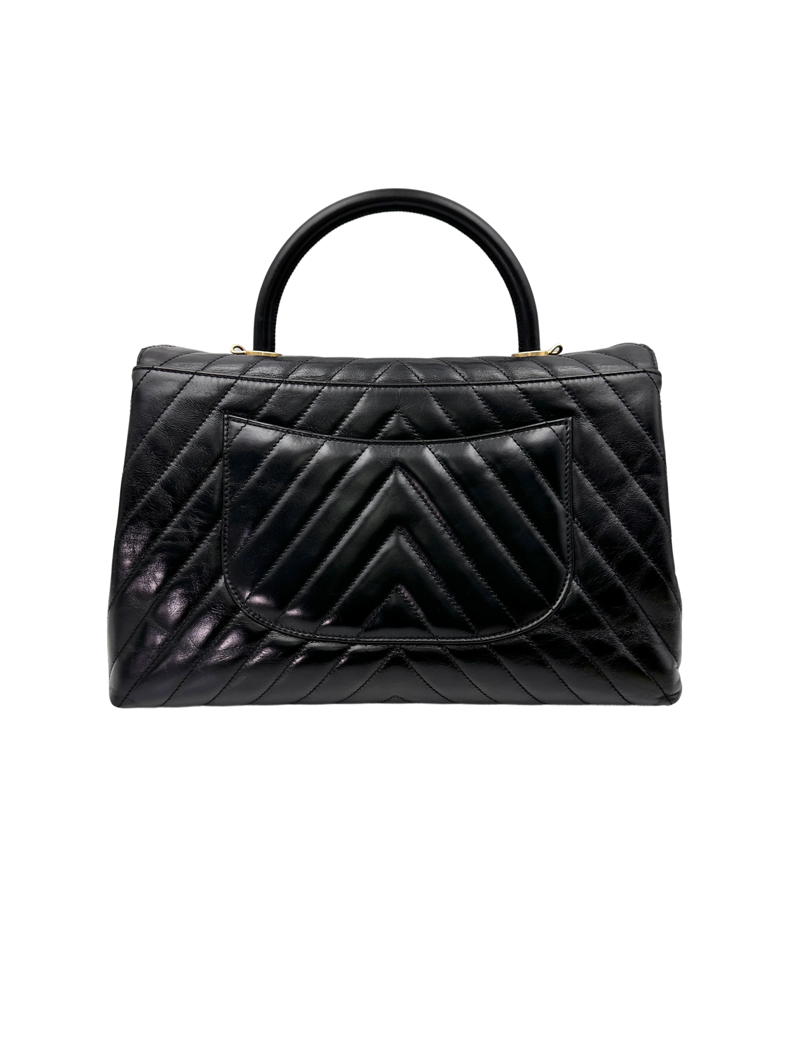 Chanel CoCo Handle Black Chevron Quilted Leather Large Size Shoulder Bag(24***33) CC1823