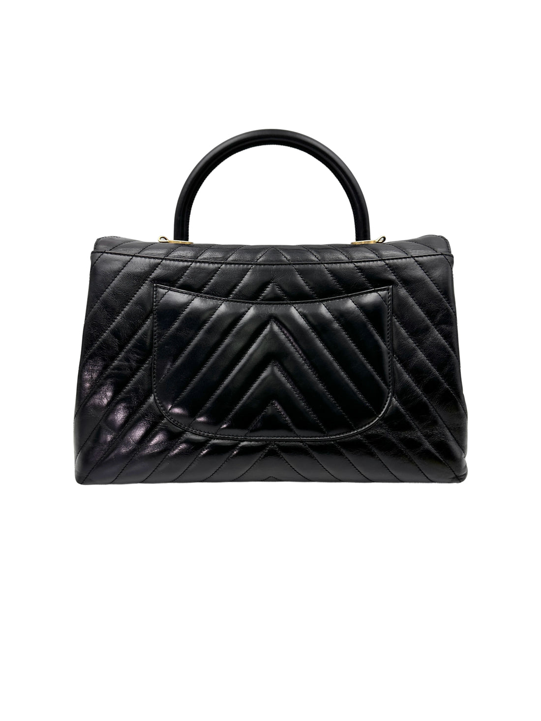 Chanel CoCo Handle Black Chevron Quilted Leather Large Size Shoulder Bag(24***33) CC1823
