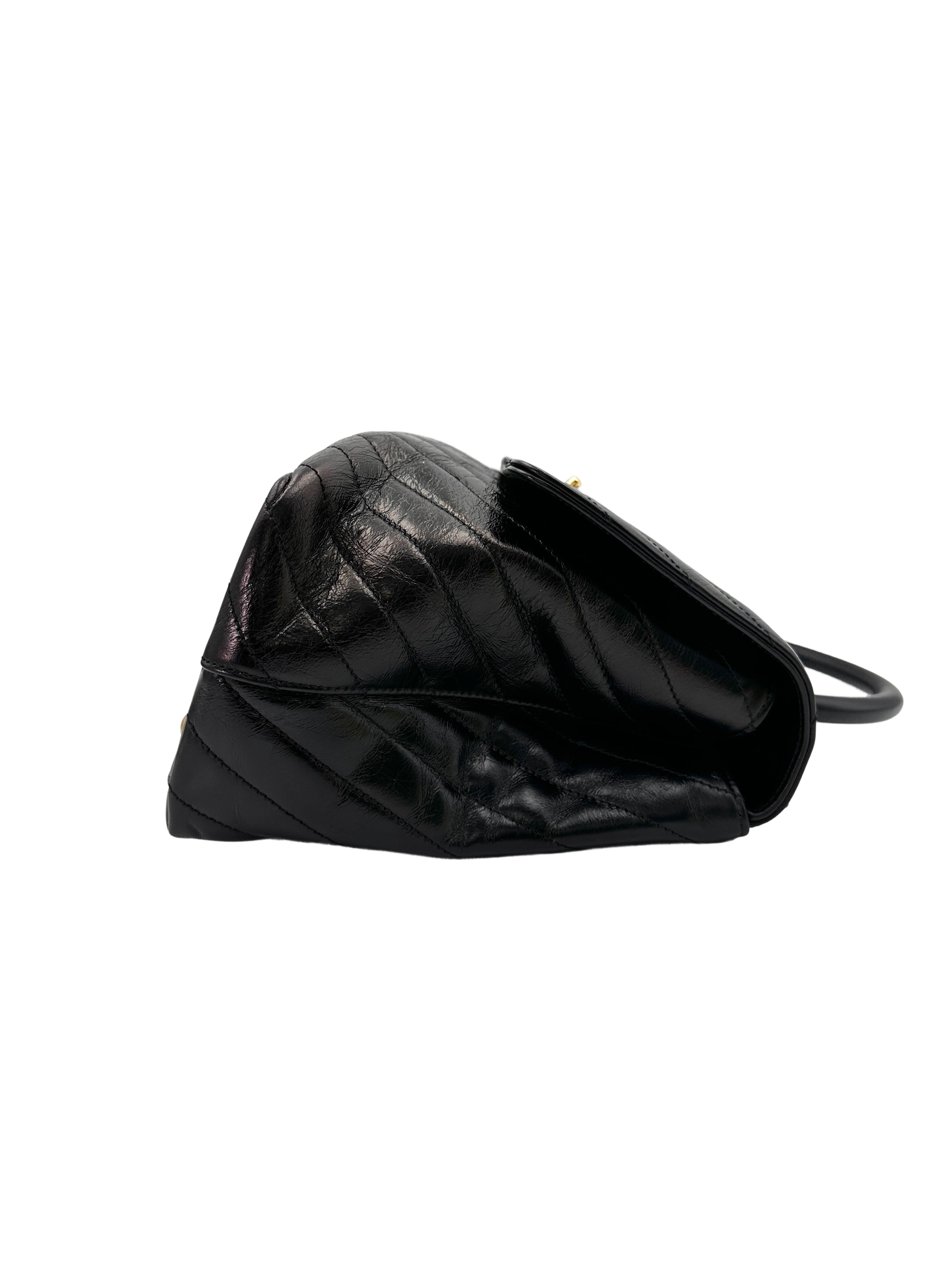 Chanel CoCo Handle Black Chevron Quilted Leather Large Size Shoulder Bag(24***33) CC1823