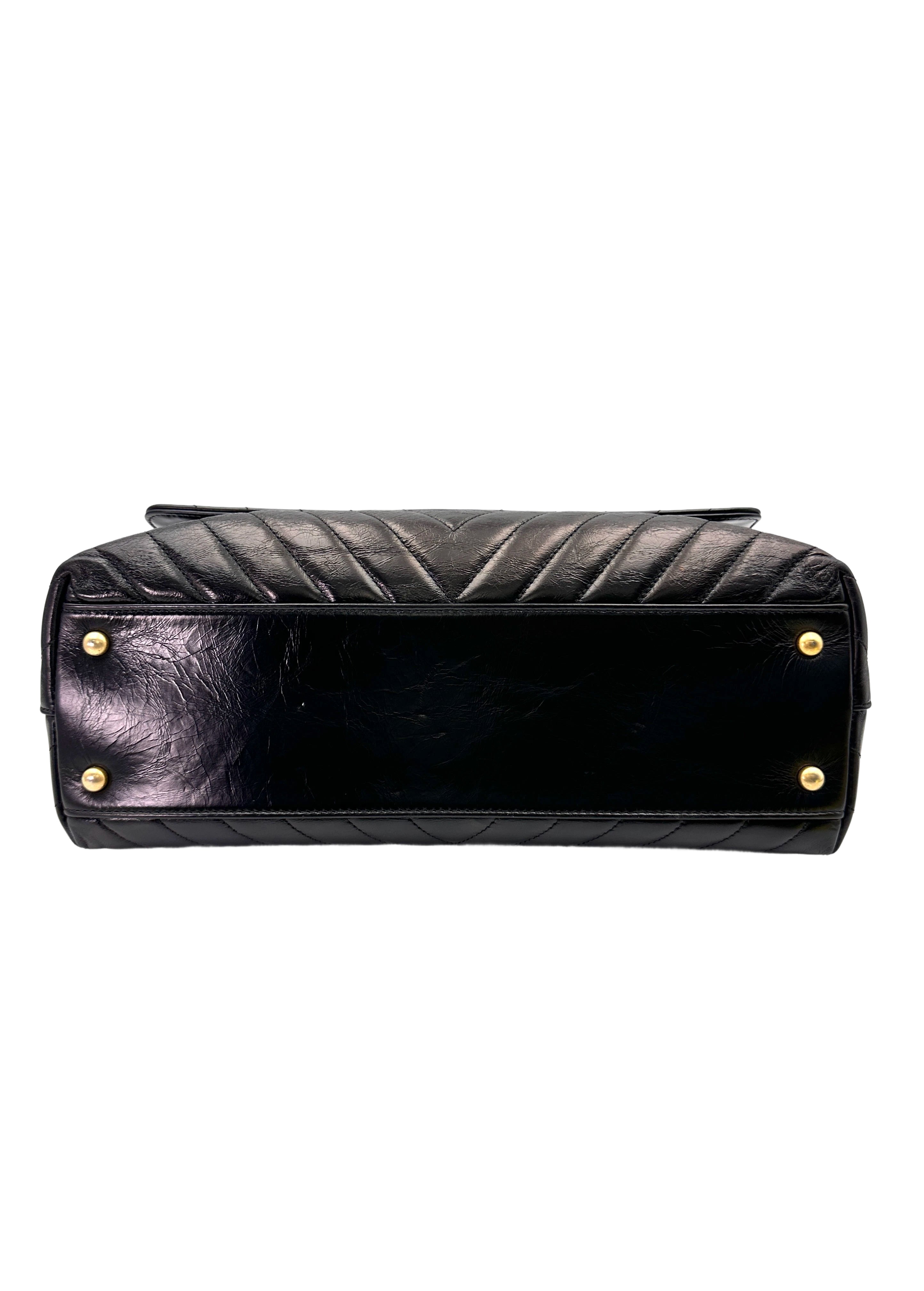 Chanel CoCo Handle Black Chevron Quilted Leather Large Size Shoulder Bag(24***33) CC1823