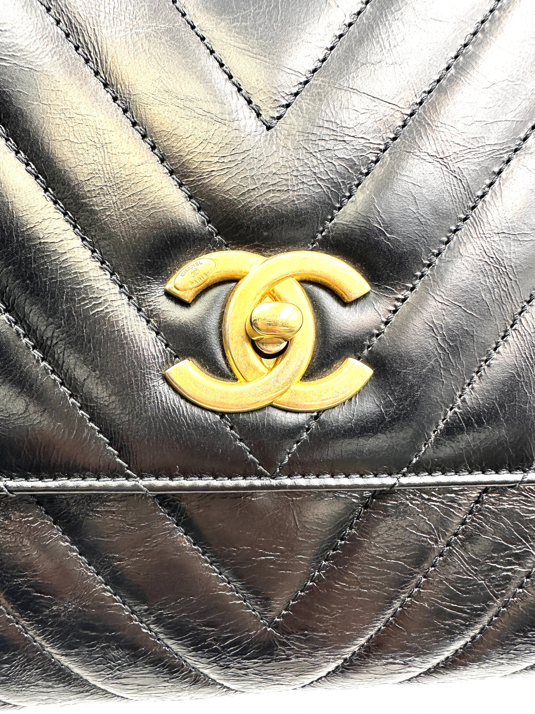 Chanel CoCo Handle Black Chevron Quilted Leather Large Size Shoulder Bag(24***33) CC1823
