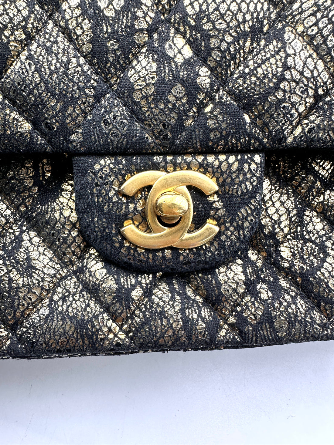 Chanel 10A Classic Flap Black Lace Metallic Flap Bag(14***51) IRIS185