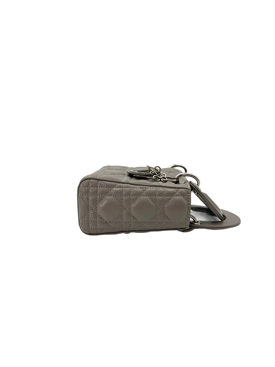Christian Dior Lady Dior Grey Cannage Lambskin Handle Bag With Silver Charms DR690