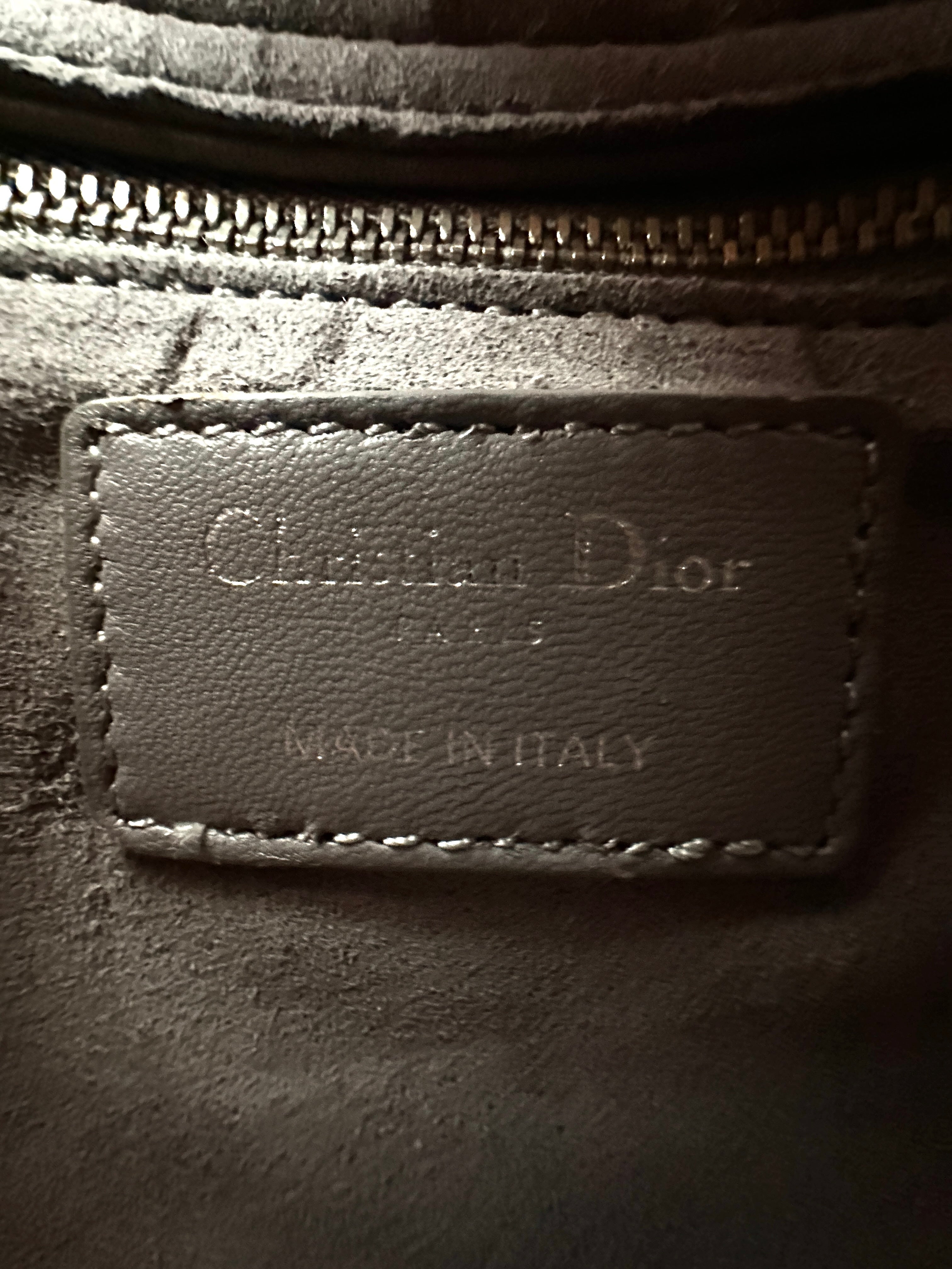 Christian Dior Lady Dior Grey Cannage Lambskin Handle Bag With Silver Charms DR690