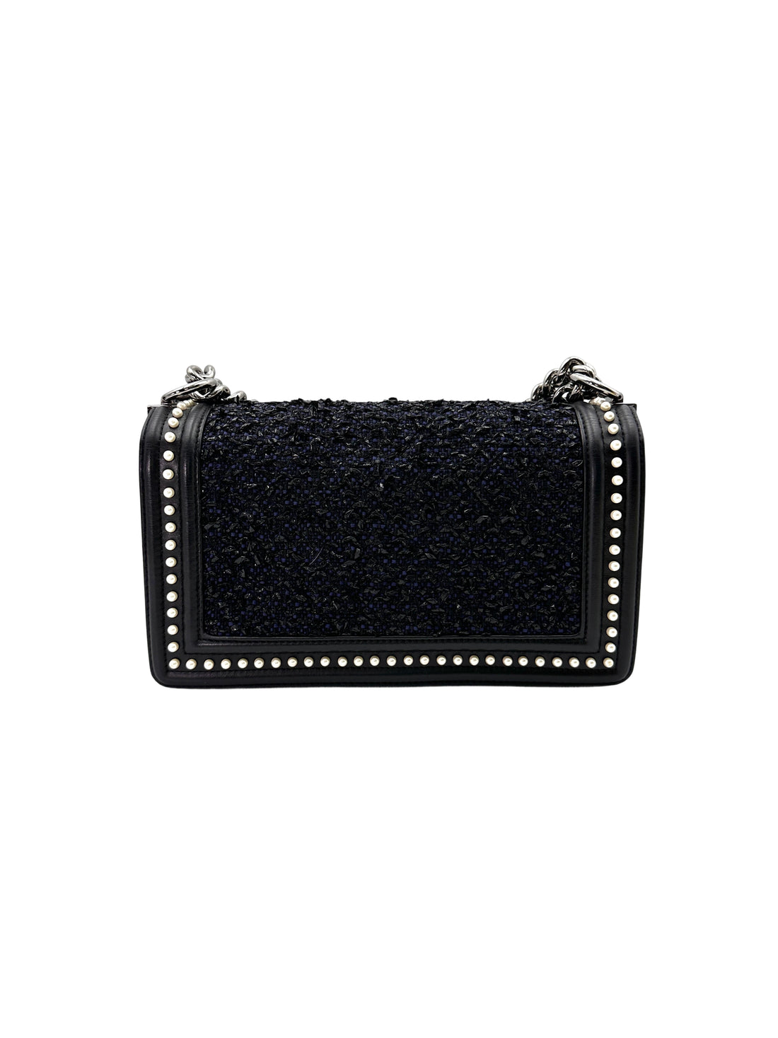 Chanel LeBoy Black Tweed With Pearl Embellishment Flap Bag With Silver Bucket(26***62) CC1822
