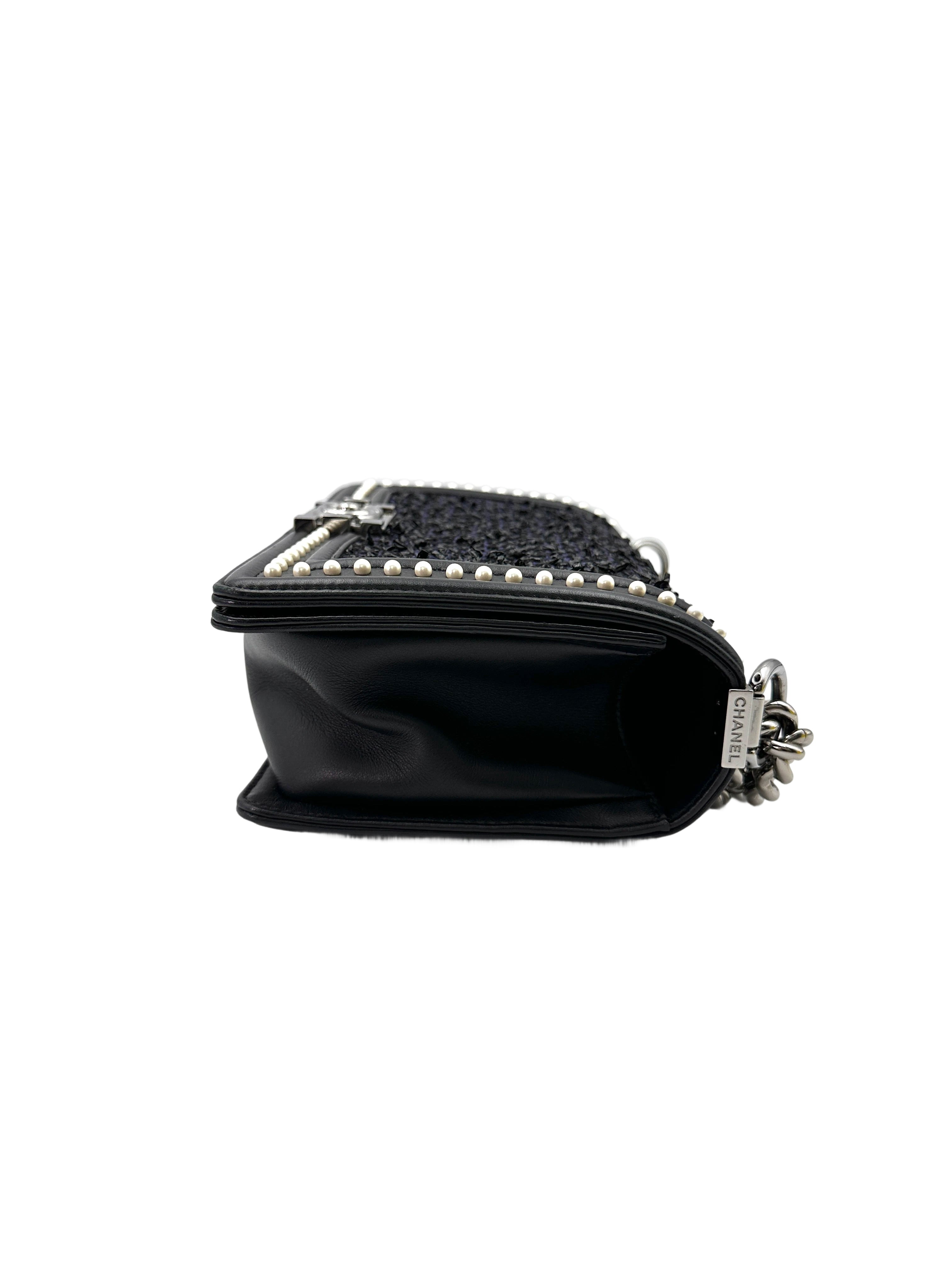 Chanel LeBoy Black Tweed With Pearl Embellishment Flap Bag With Silver Bucket(26***62) CC1822