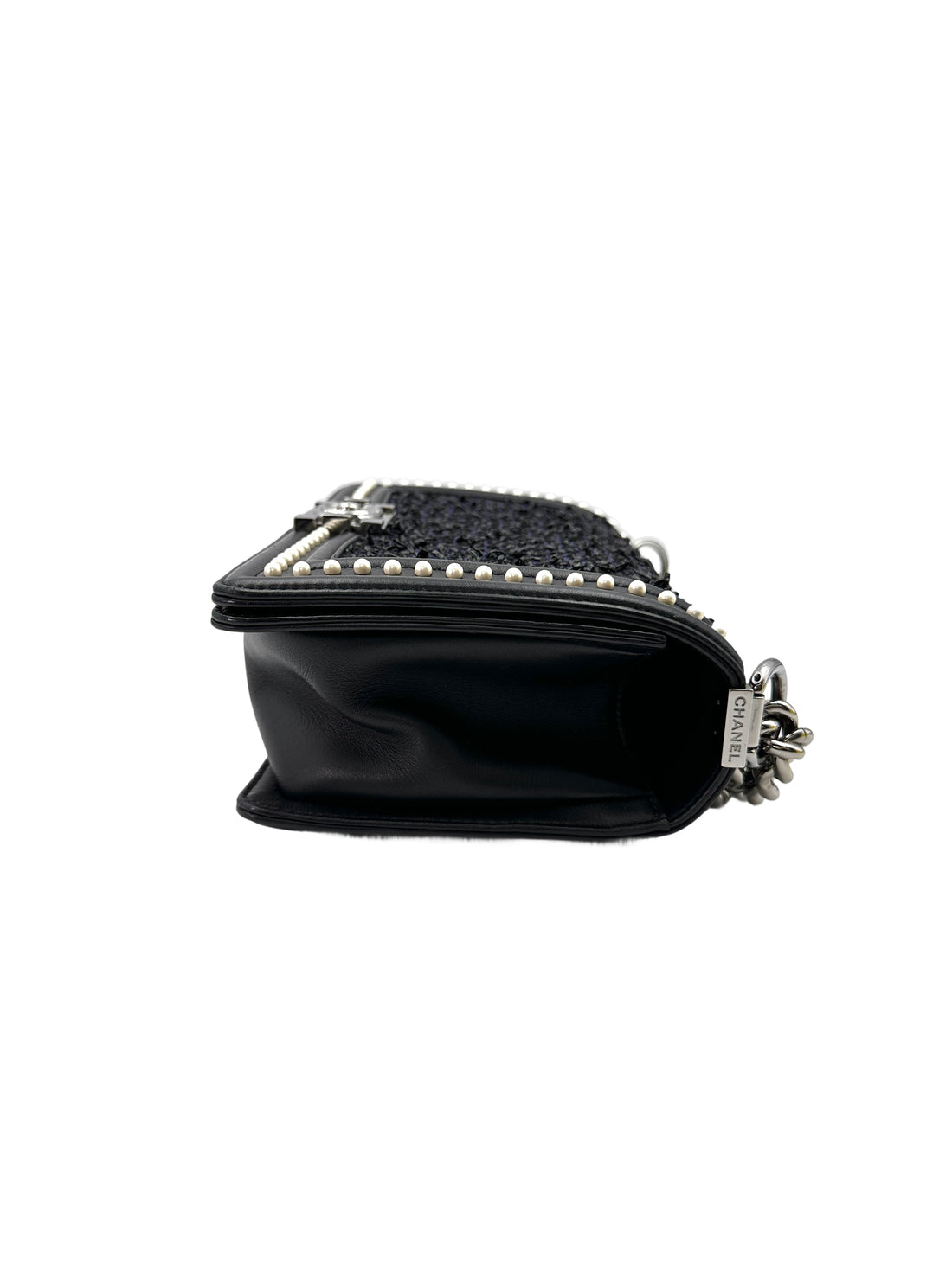 Chanel LeBoy Black Tweed With Pearl Embellishment Flap Bag With Silver Bucket(26***62) CC1822