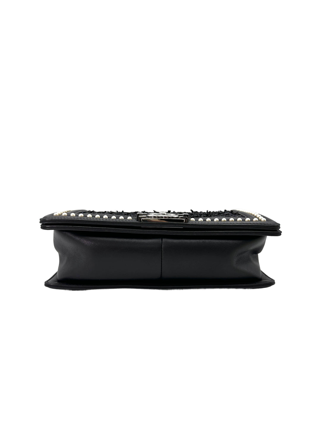 Chanel LeBoy Black Tweed With Pearl Embellishment Flap Bag With Silver Bucket(26***62) CC1822