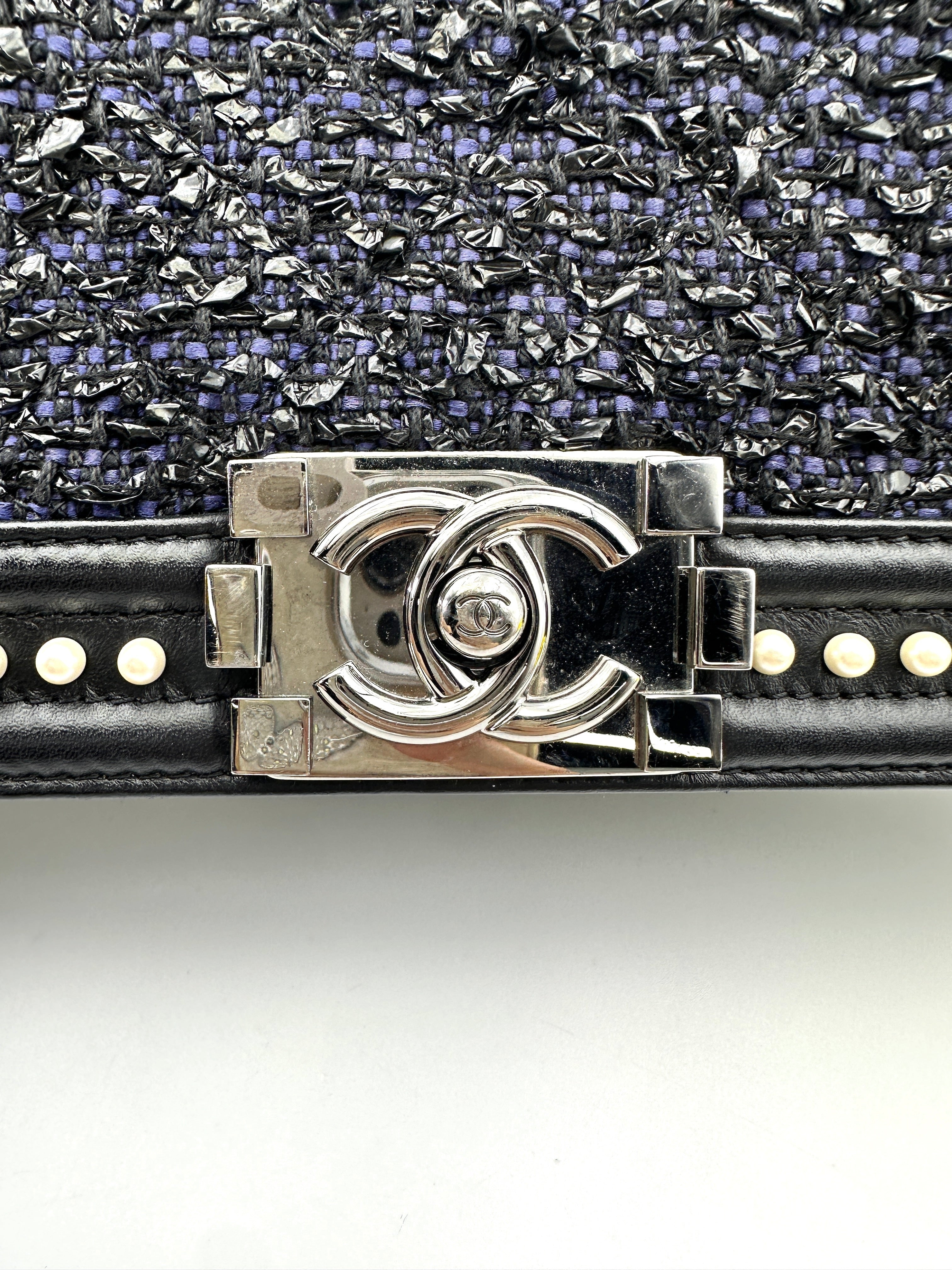 Chanel LeBoy Black Tweed With Pearl Embellishment Flap Bag With Silver Bucket(26***62) CC1822