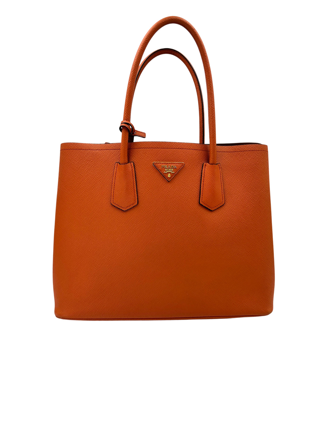 Prada Double Orange Saffiano Cuir Leather Handle Bag PR286