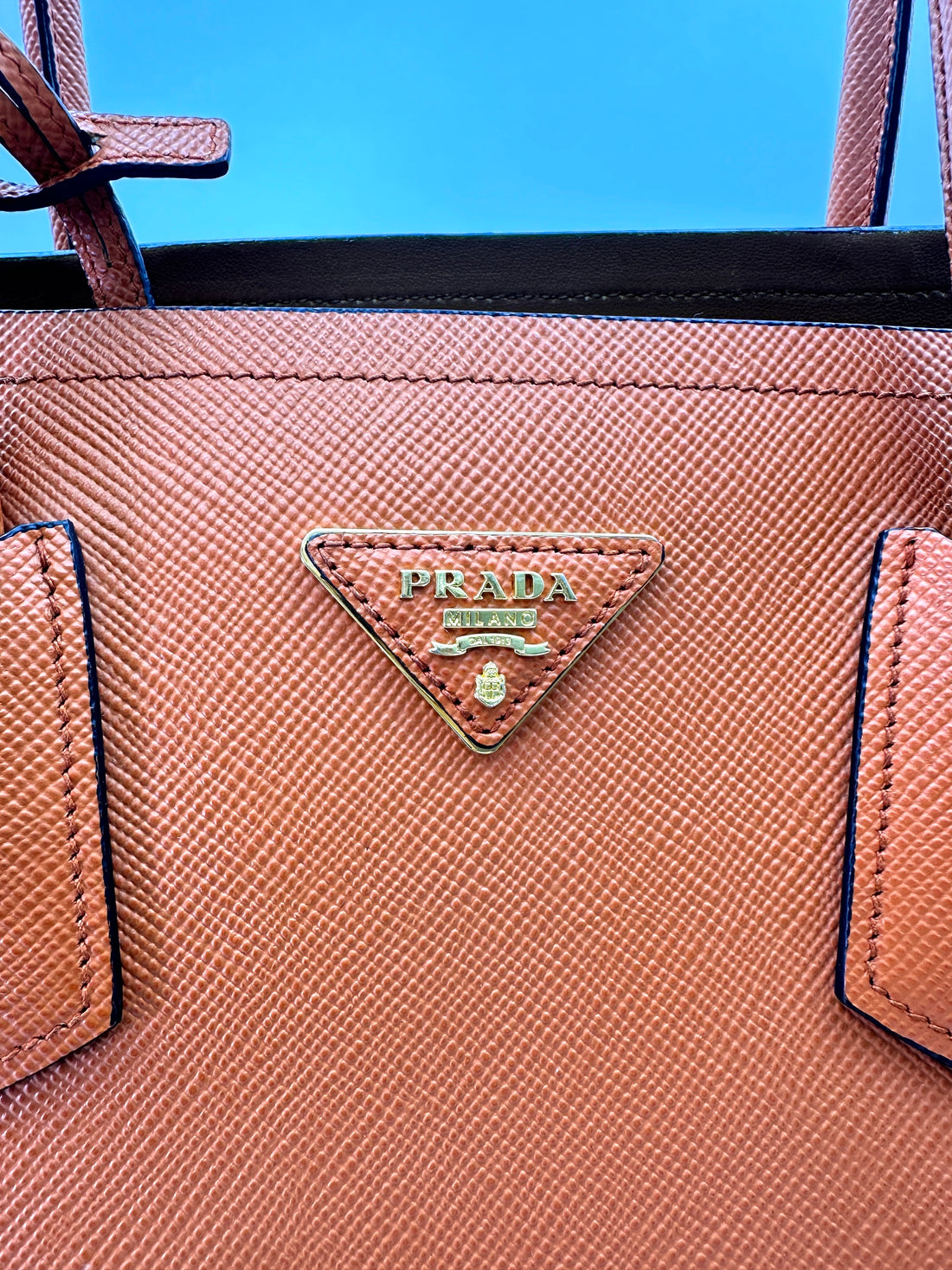 Prada Double Orange Saffiano Cuir Leather Handle Bag PR286