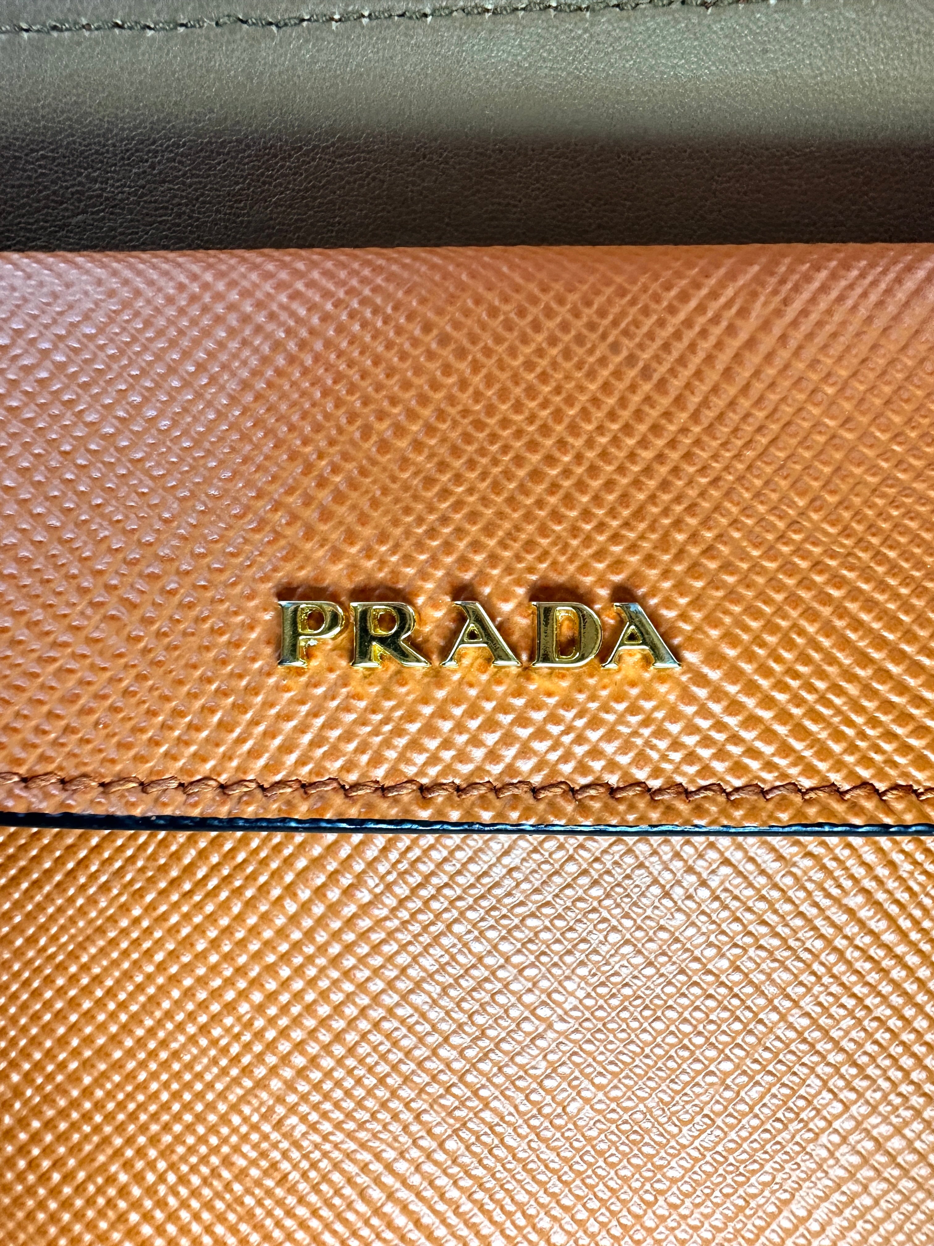Prada Double Orange Saffiano Cuir Leather Handle Bag PR286