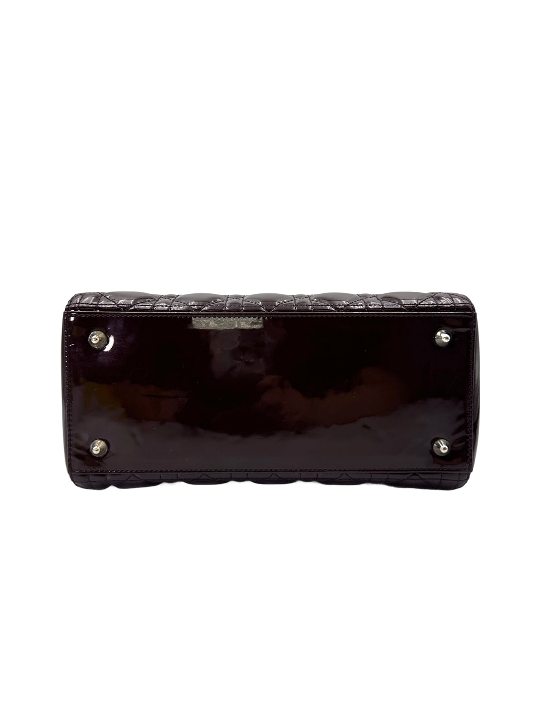 Christian Dior Lady Dior Dark Red Cannage Patent Leather Handle Bag With Silver Charms DR693