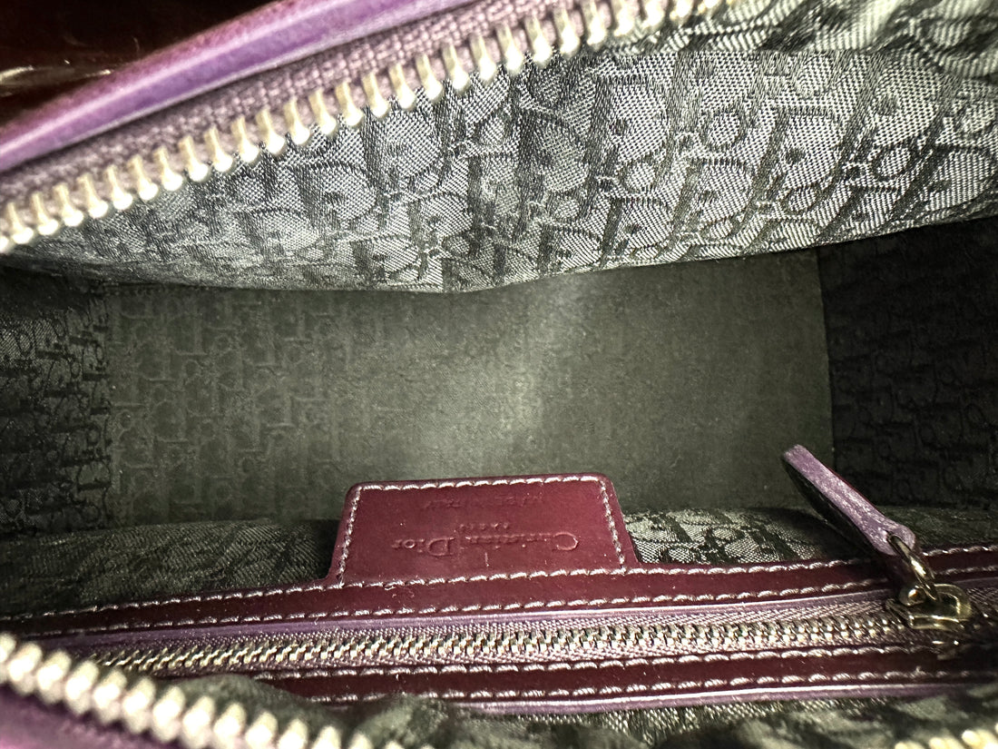 Christian Dior Lady Dior Dark Red Cannage Patent Leather Handle Bag With Silver Charms DR693