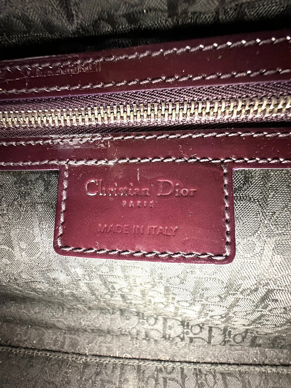 Christian Dior Lady Dior Dark Red Cannage Patent Leather Handle Bag With Silver Charms DR693