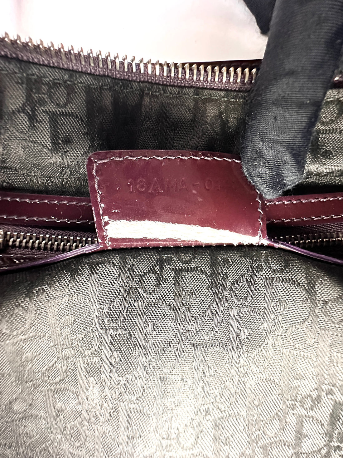 Christian Dior Lady Dior Dark Red Cannage Patent Leather Handle Bag With Silver Charms DR693
