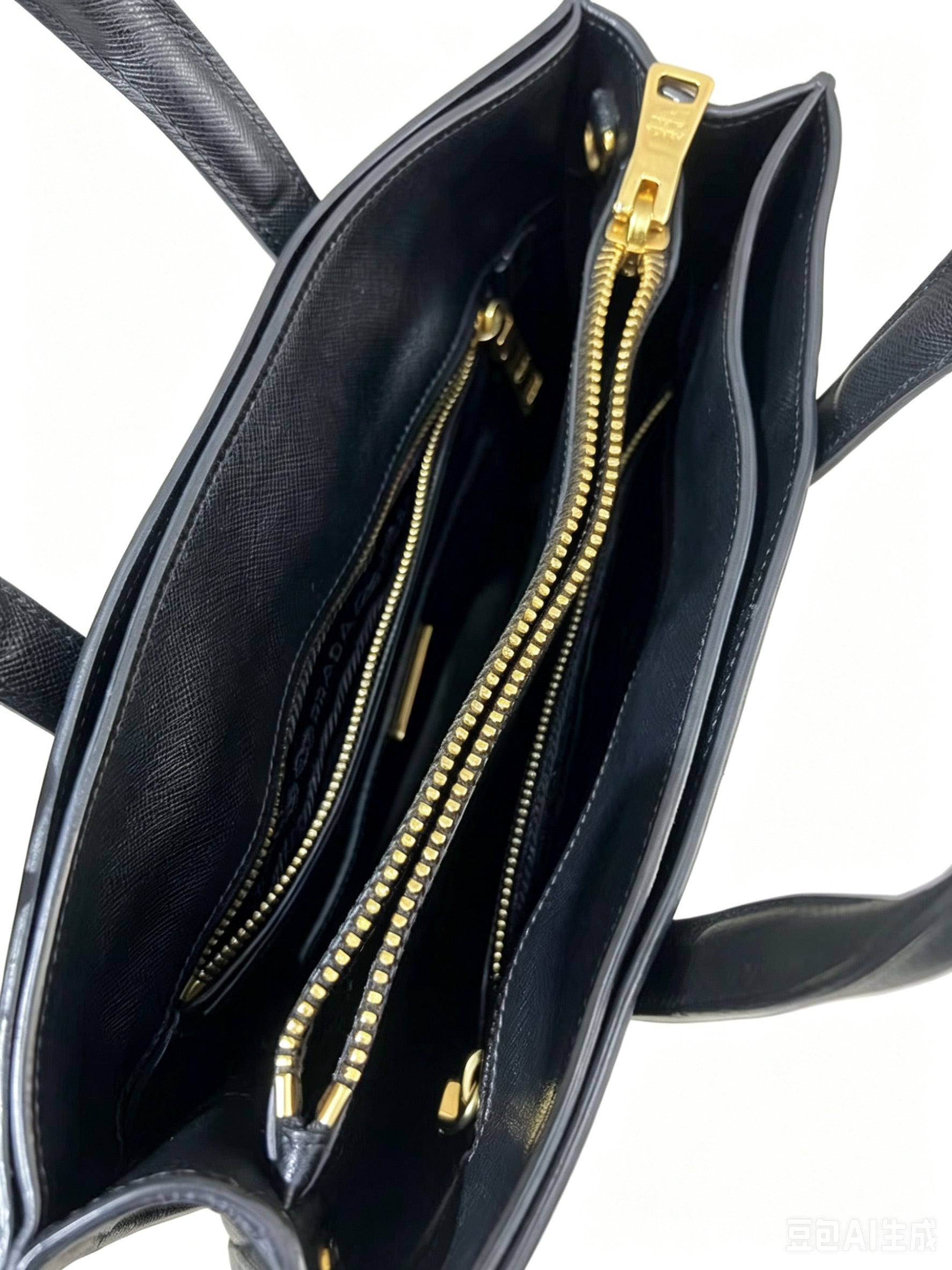 Prada Triple Pocket Tote Black Saffiano Soft Leather Handle Bag PR284