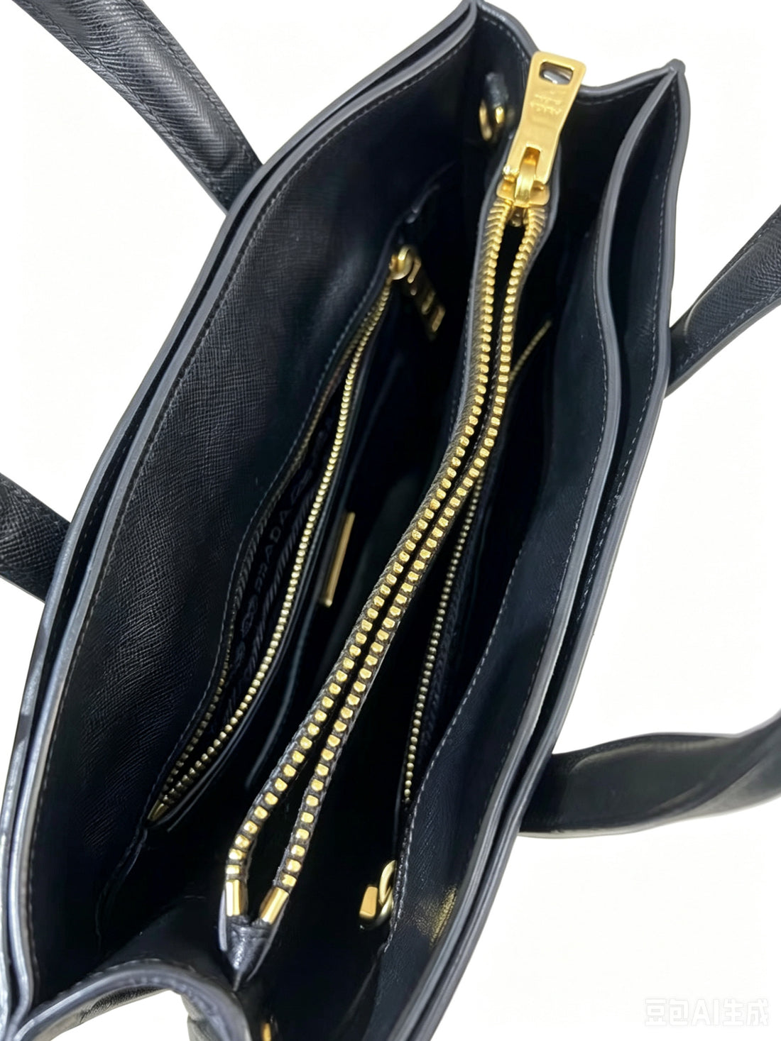Prada Triple Pocket Tote Black Saffiano Soft Leather Handle Bag PR284