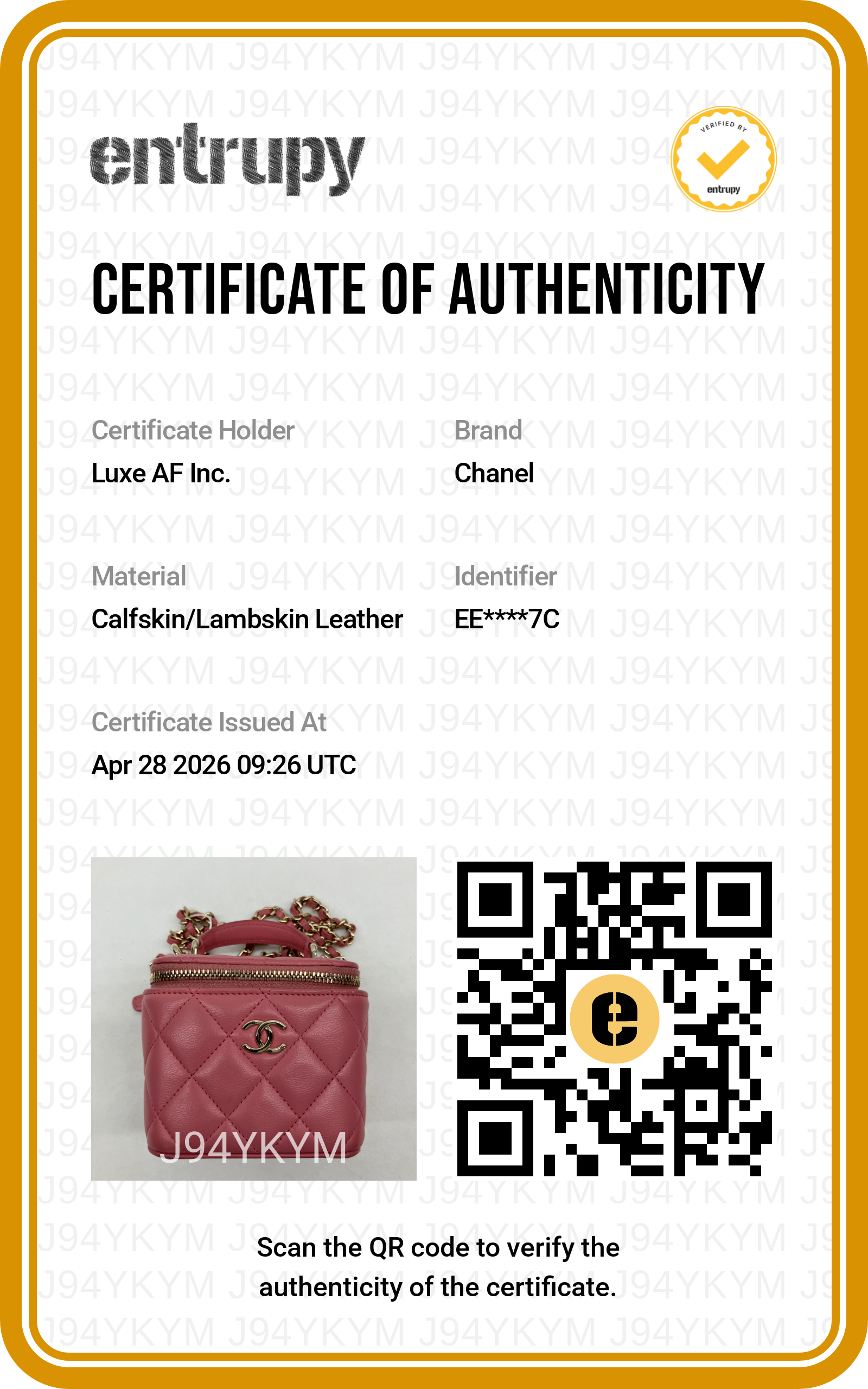 Chanel 22A Pink Quilted Lambskin Top Handle Vanity Case(EE***7C) CC1837