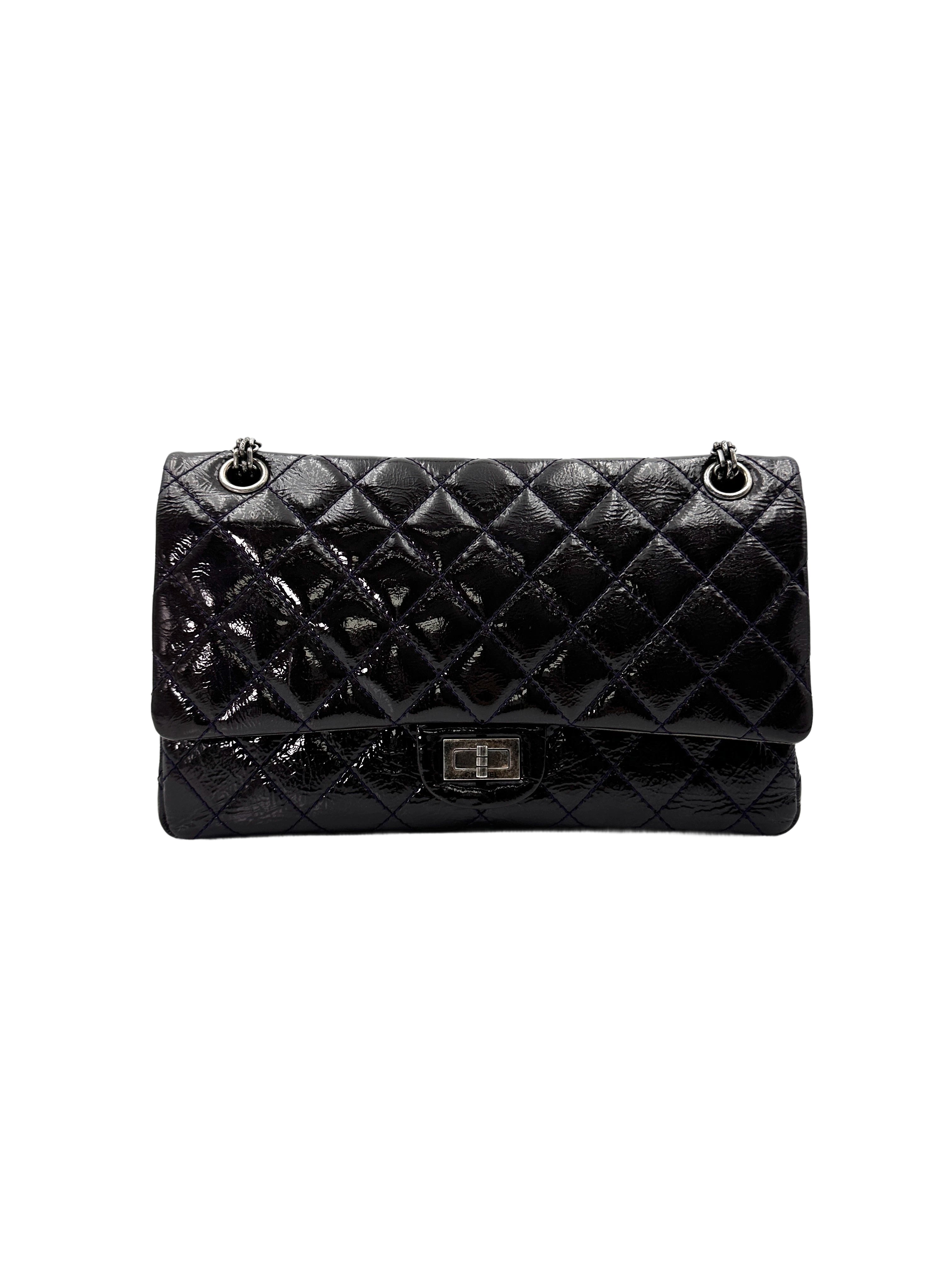 Chanel 2.55 Reissue Black Quilted Patent Leather Flap Bag With Silver Buckle(14***11) CC1828