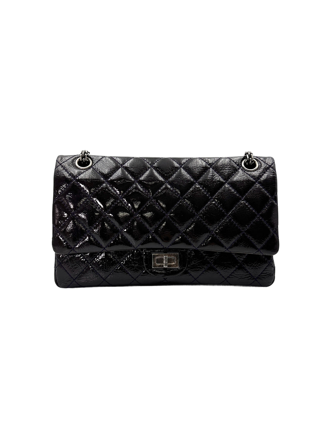 Chanel 2.55 Reissue Black Quilted Patent Leather Flap Bag With Silver Buckle(14***11) CC1828