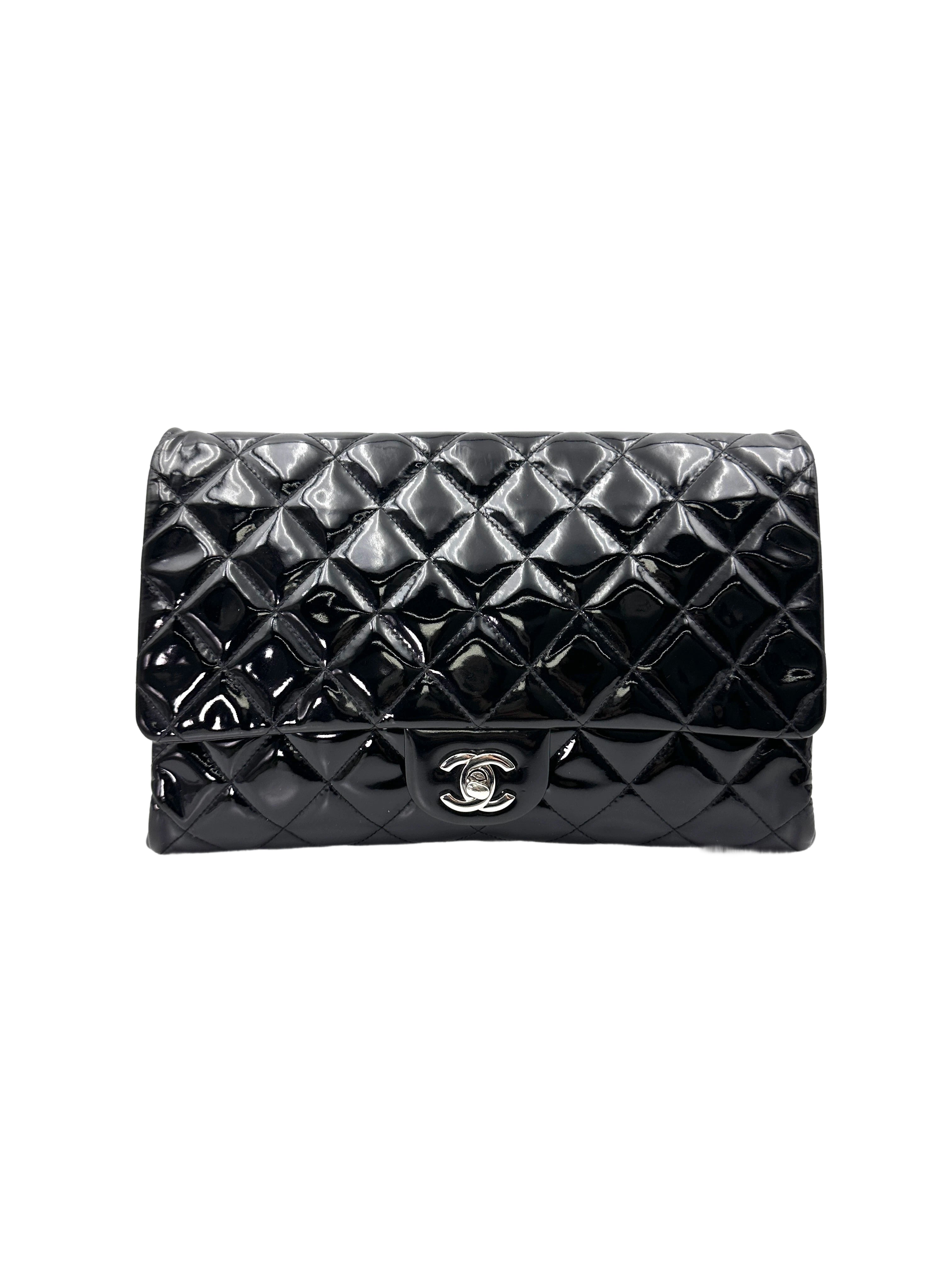 Chanel Classic Flap Black Quilted Patent Leather Flap Bag With Silver Buckle(17***28) CC1830