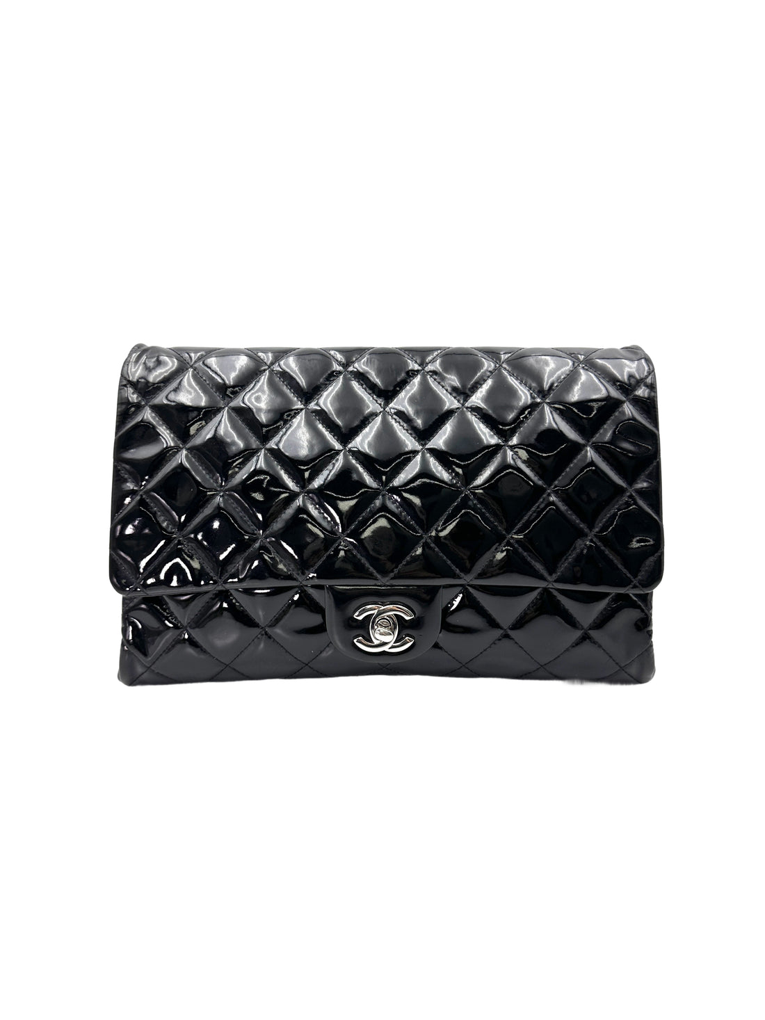 Chanel Classic Flap Black Quilted Patent Leather Flap Bag With Silver Buckle(17***28) CC1830