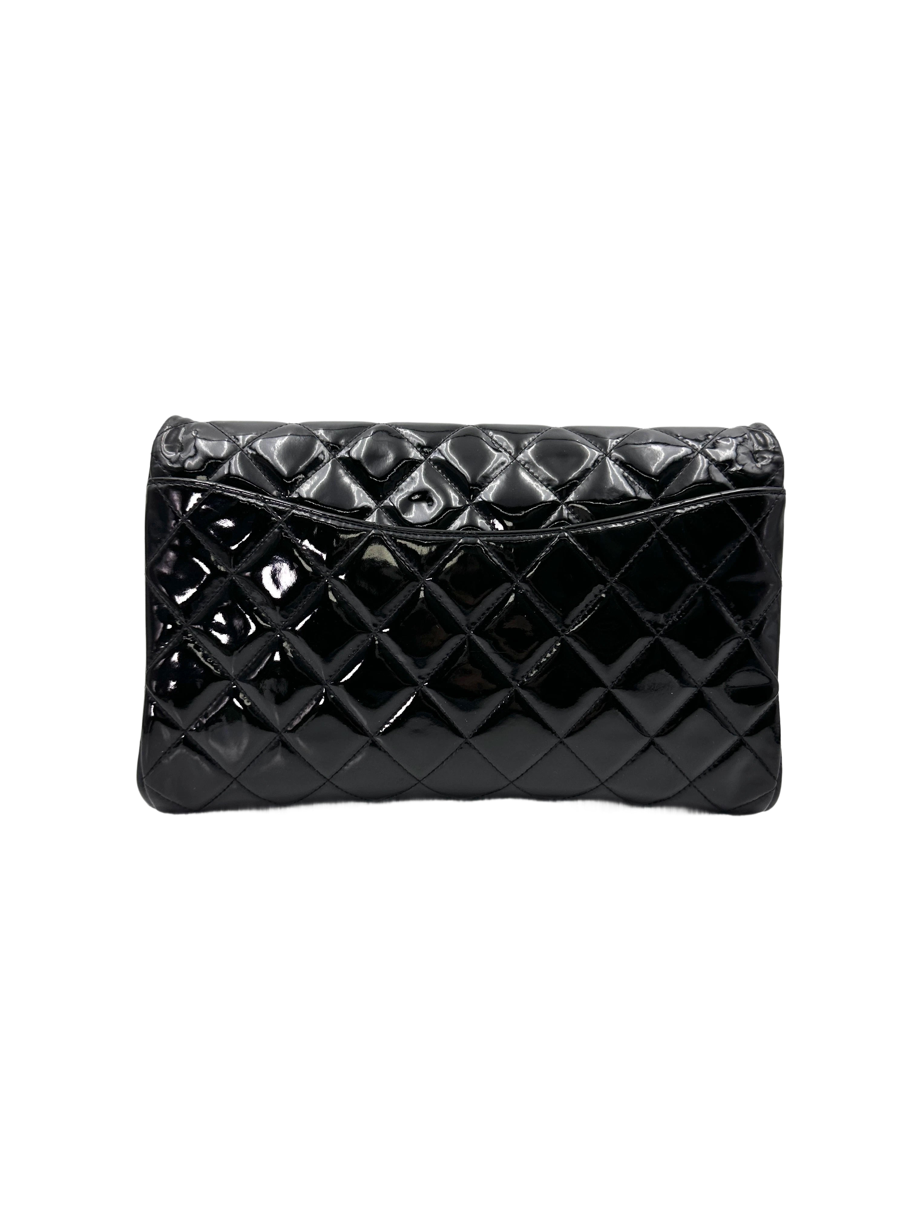 Chanel Classic Flap Black Quilted Patent Leather Flap Bag With Silver Buckle(17***28) CC1830