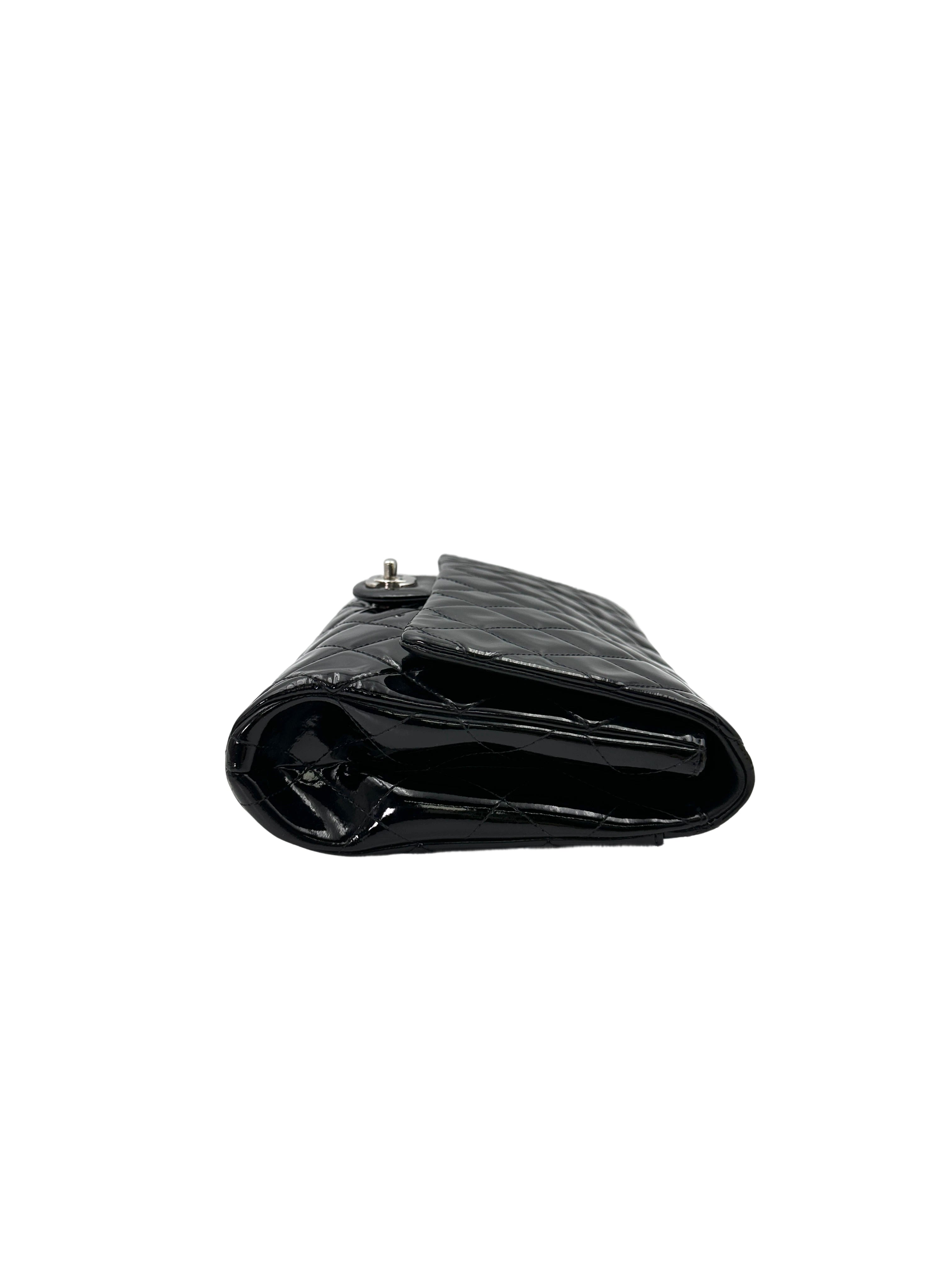 Chanel Classic Flap Black Quilted Patent Leather Flap Bag With Silver Buckle(17***28) CC1830