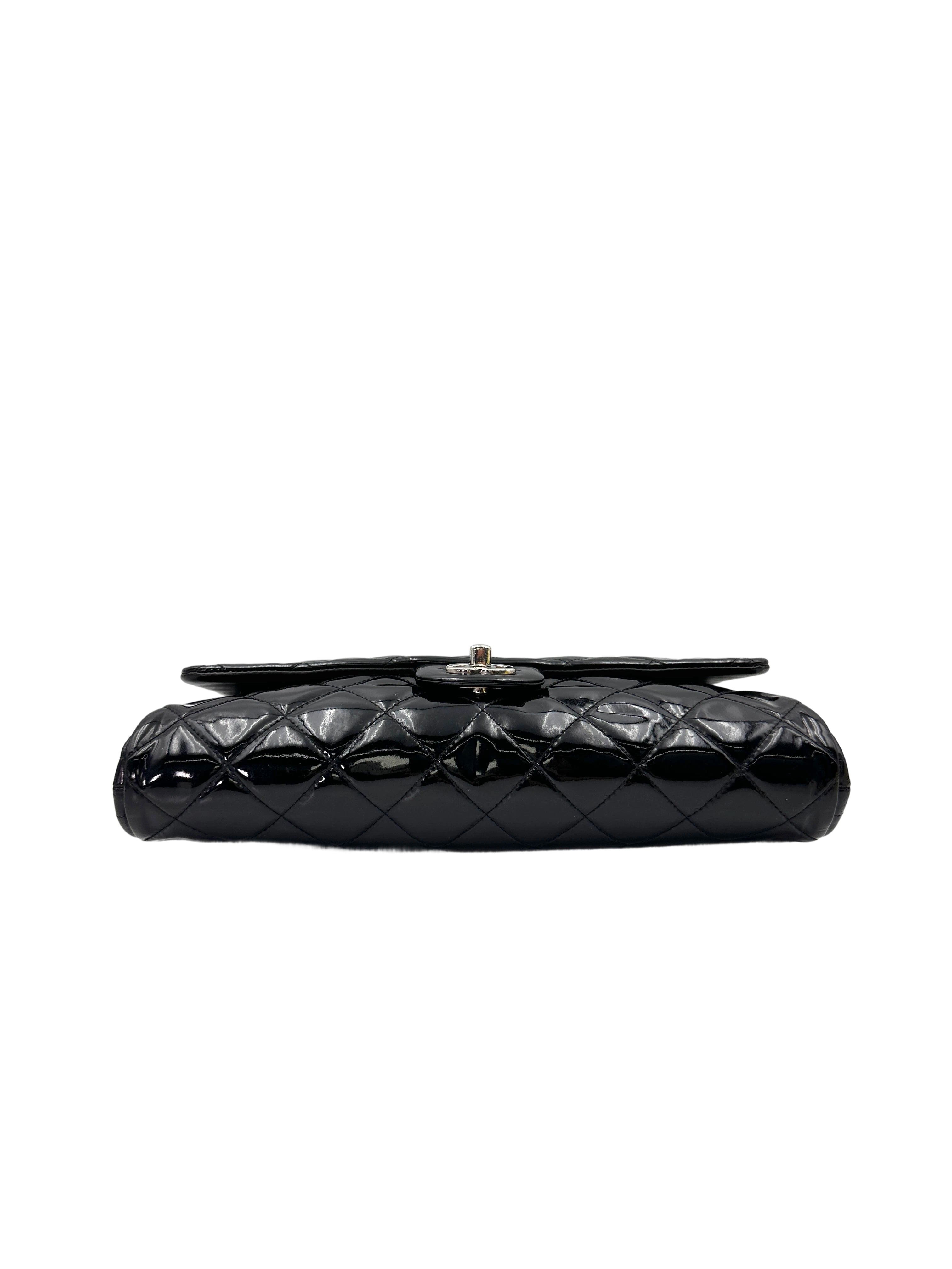 Chanel Classic Flap Black Quilted Patent Leather Flap Bag With Silver Buckle(17***28) CC1830