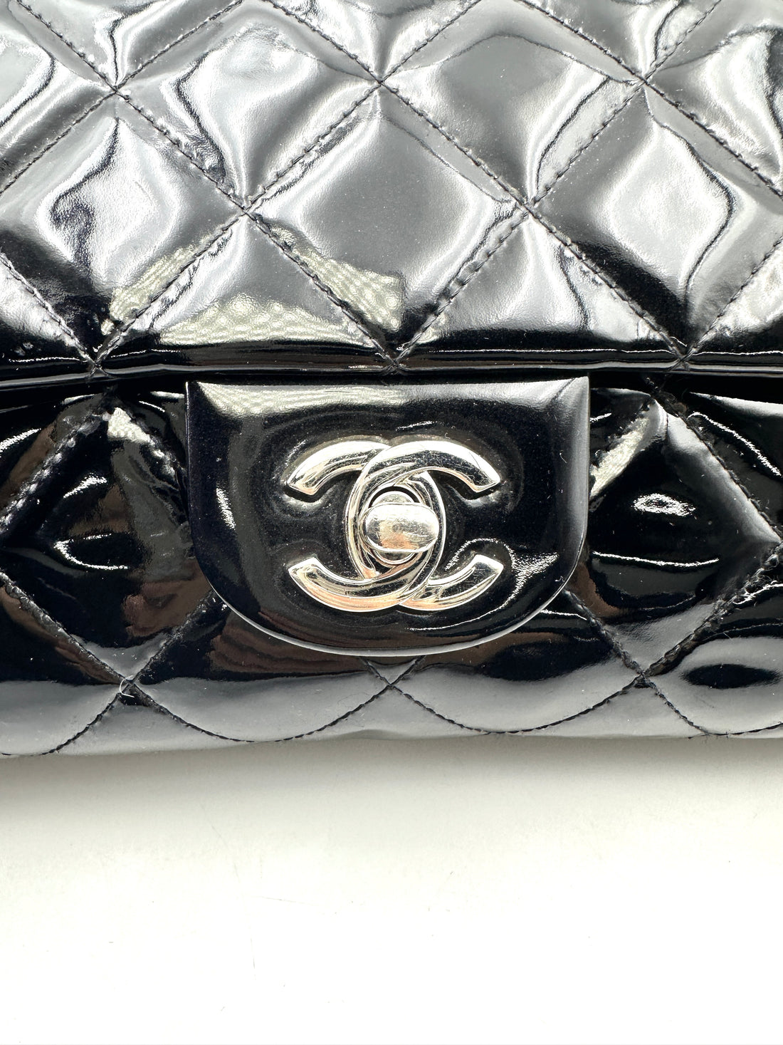 Chanel Classic Flap Black Quilted Patent Leather Flap Bag With Silver Buckle(17***28) CC1830