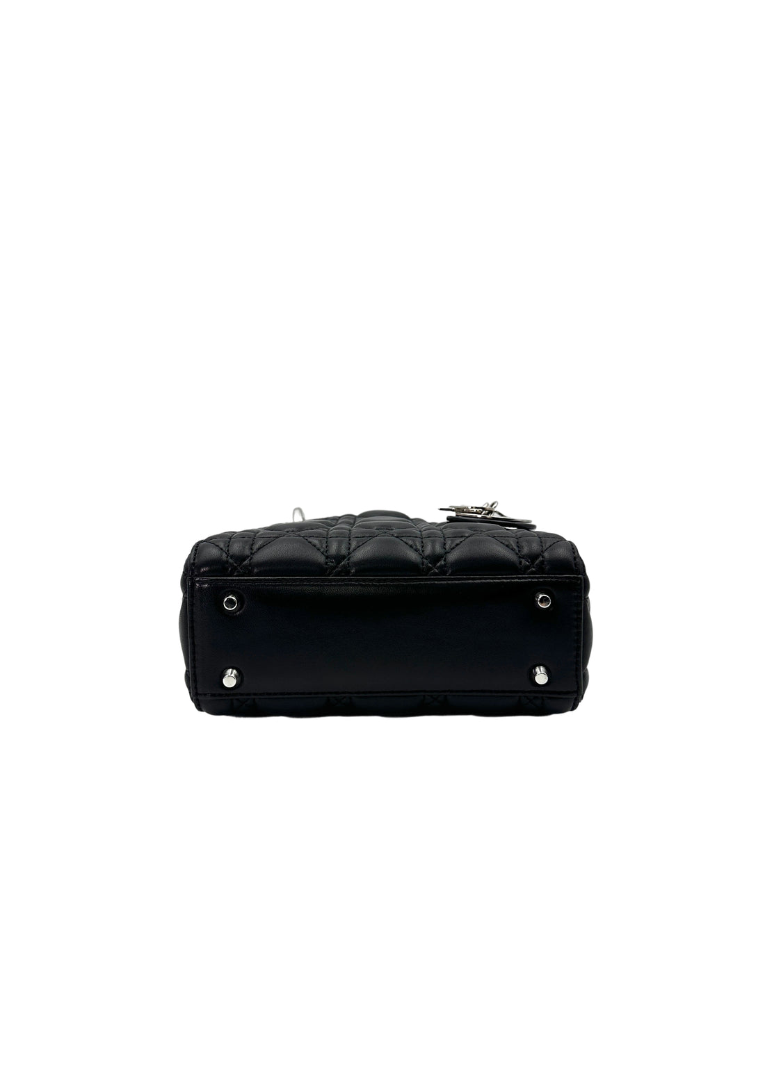 Christian Dior Lady Dior Black Cannage Leather Handle Bag With Silver Charms DR697