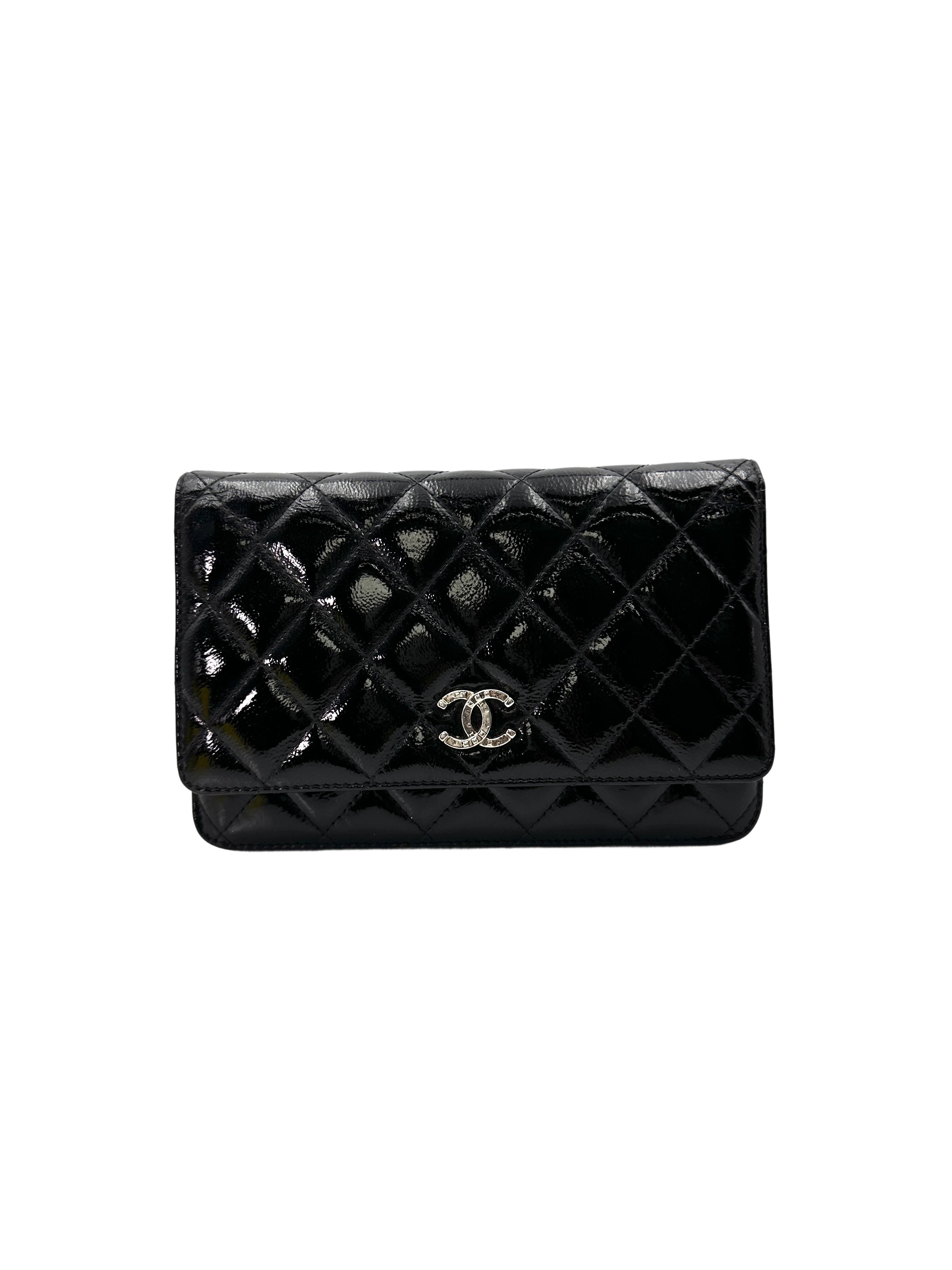 Chanel Black Quilted Patent Leather Wallet On Chain(19***13) CC1836