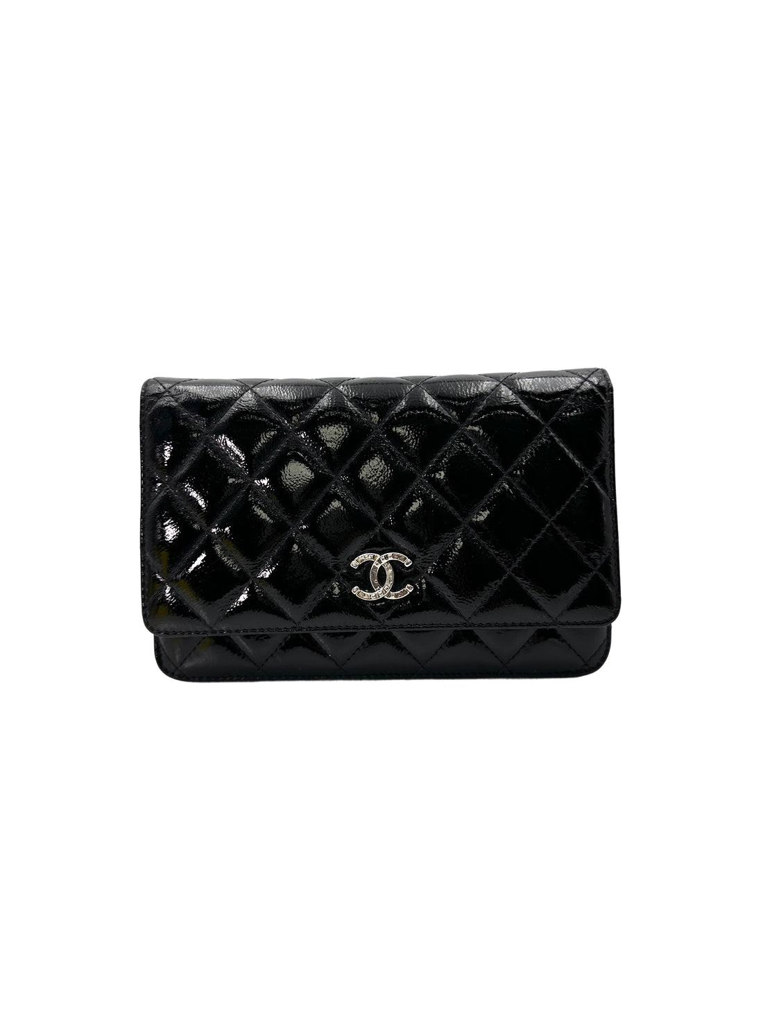 Chanel Black Quilted Patent Leather Wallet On Chain(19***13) CC1836