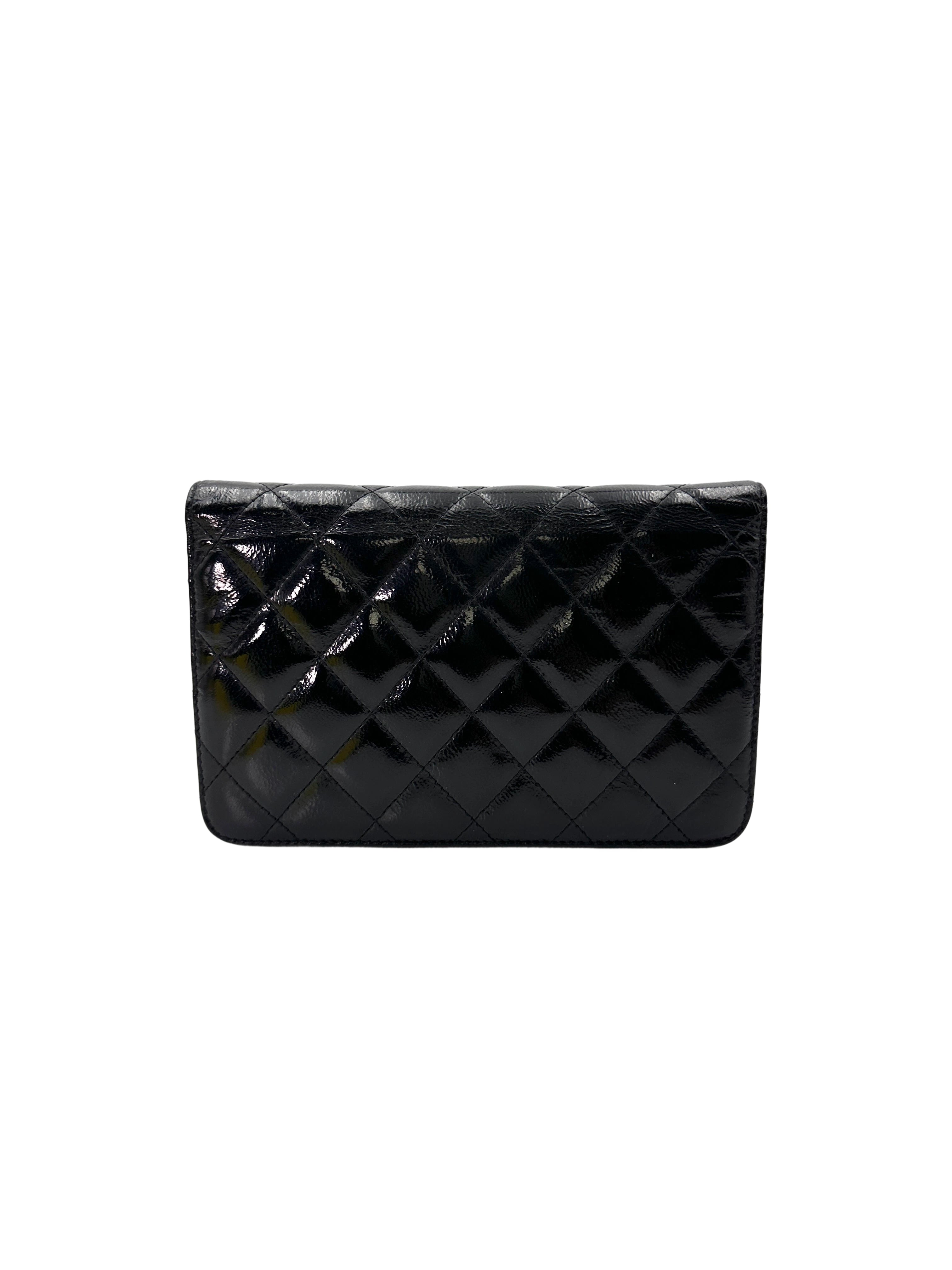 Chanel Black Quilted Patent Leather Wallet On Chain(19***13) CC1836