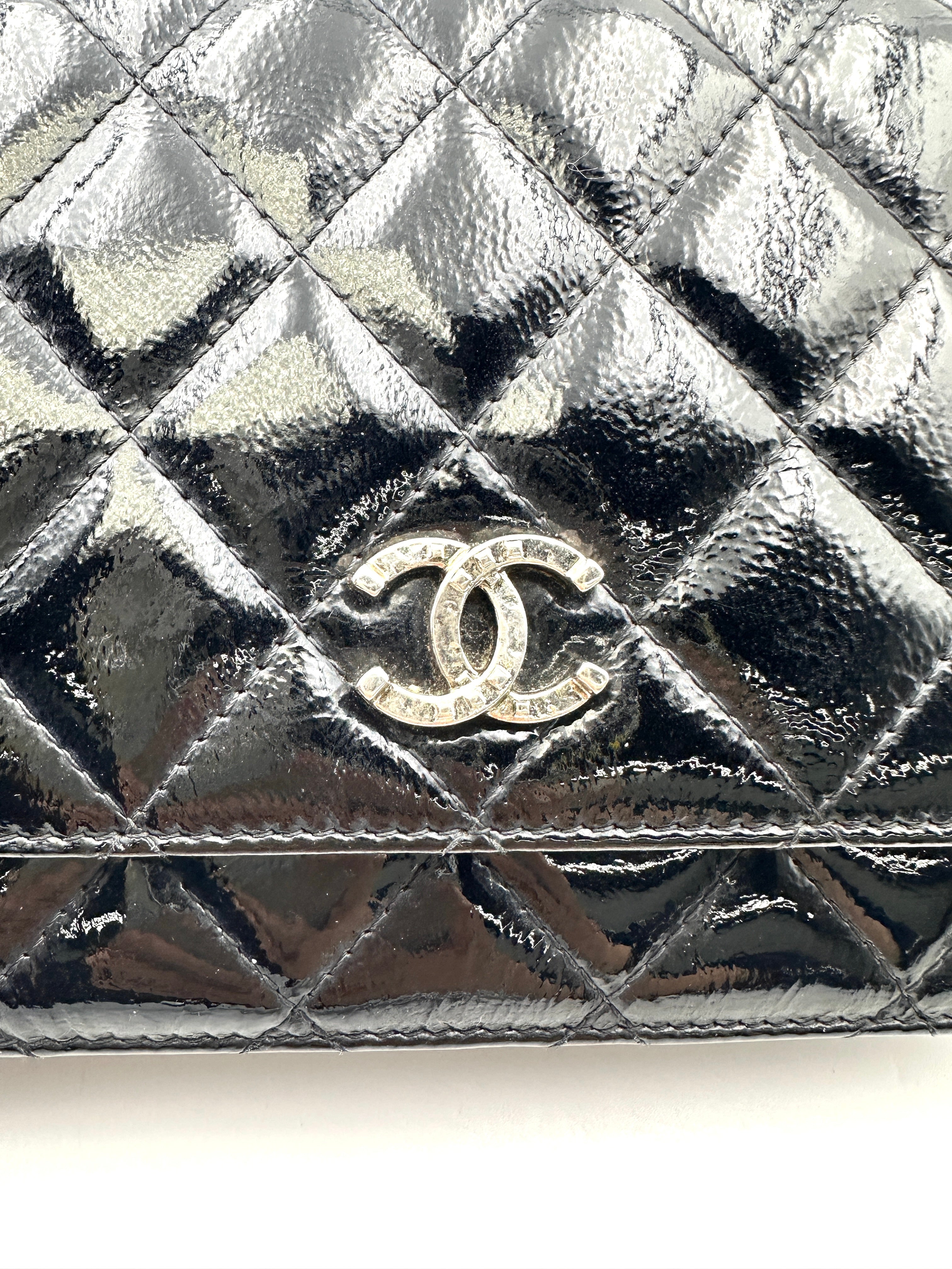 Chanel Black Quilted Patent Leather Wallet On Chain(19***13) CC1836